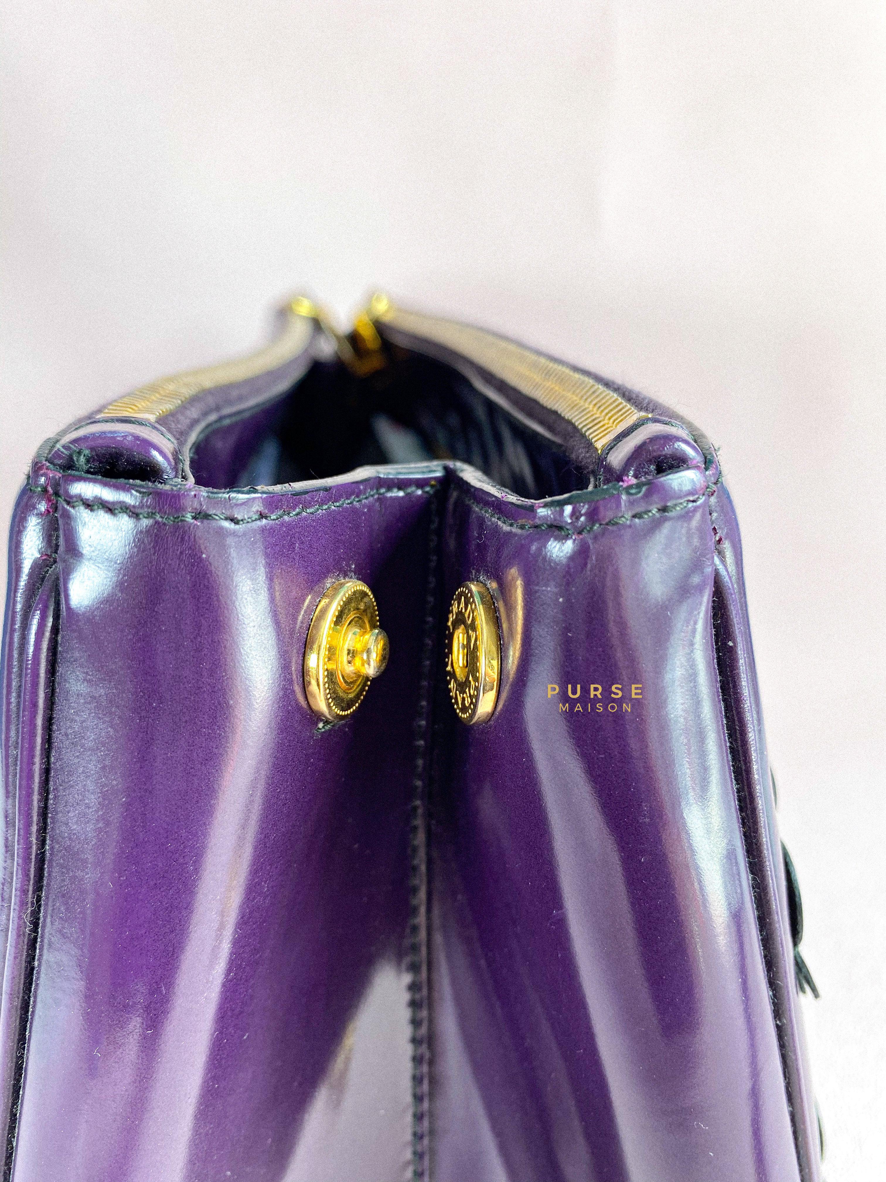 Prada Double Zip Medium Galleria in Plum Floral Applique Patent Leather | Purse Maison Luxury Bags Shop