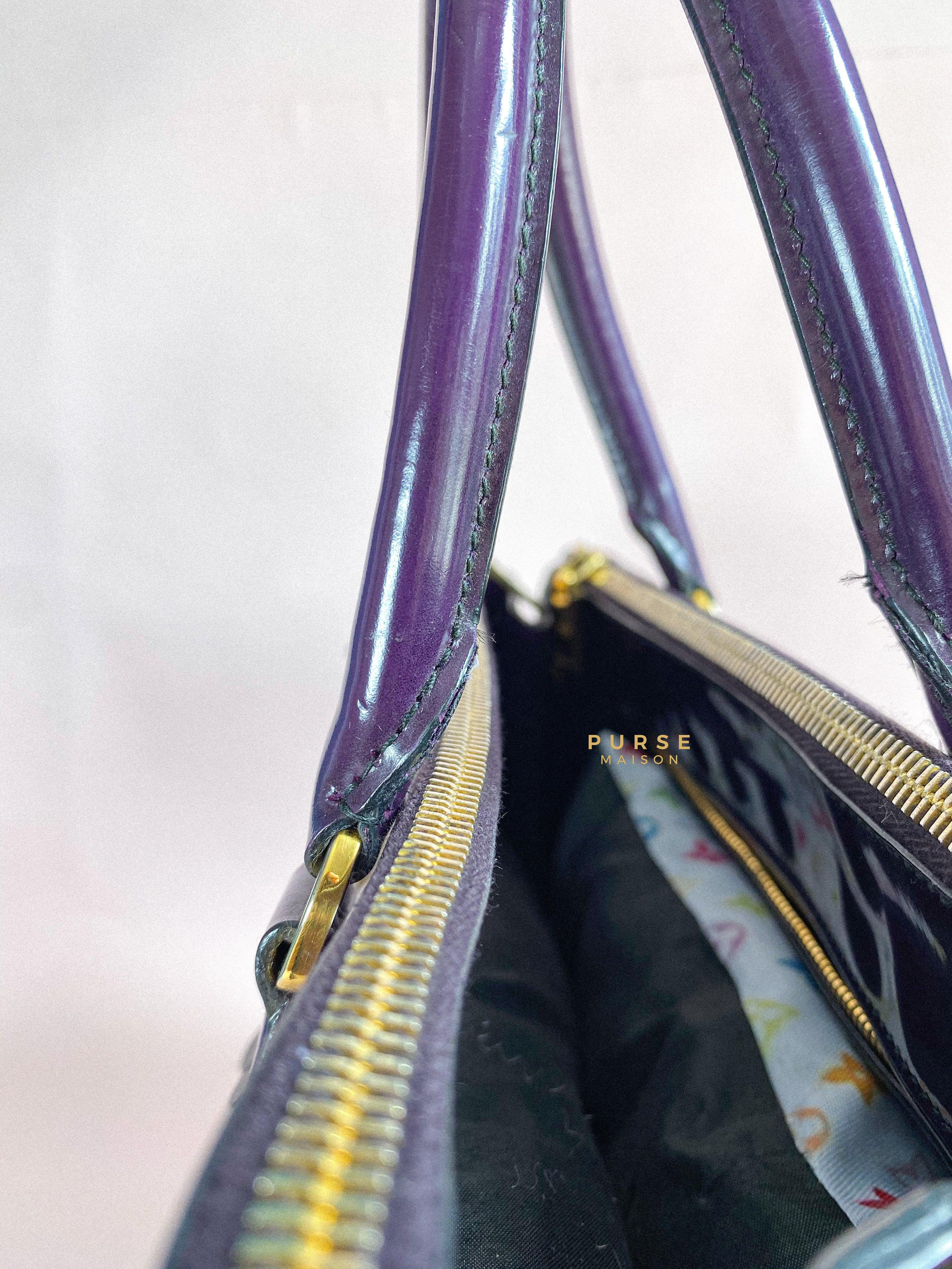 Prada Double Zip Medium Galleria in Plum Floral Applique Patent Leather | Purse Maison Luxury Bags Shop