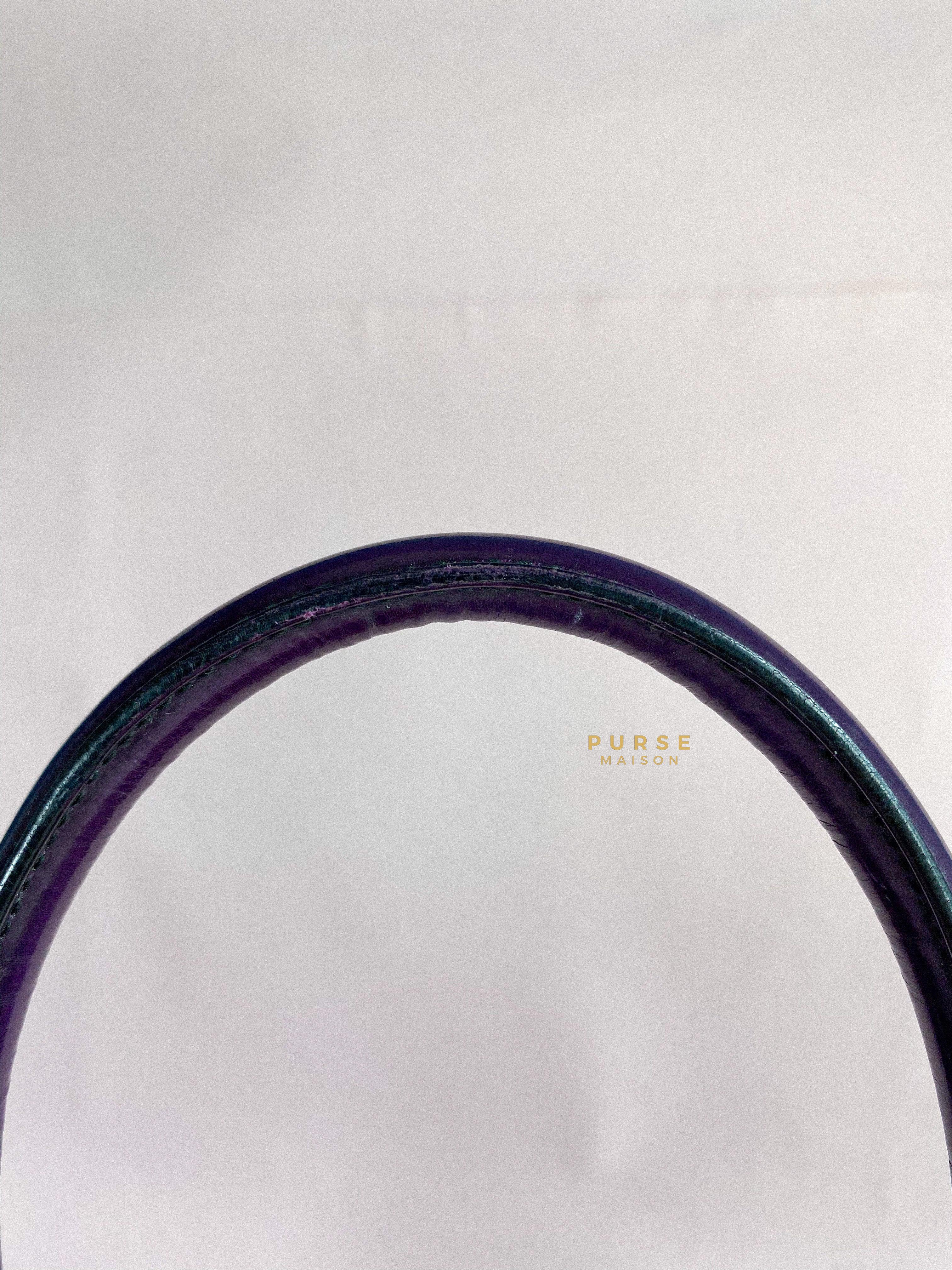 Prada Double Zip Medium Galleria in Plum Floral Applique Patent Leather | Purse Maison Luxury Bags Shop
