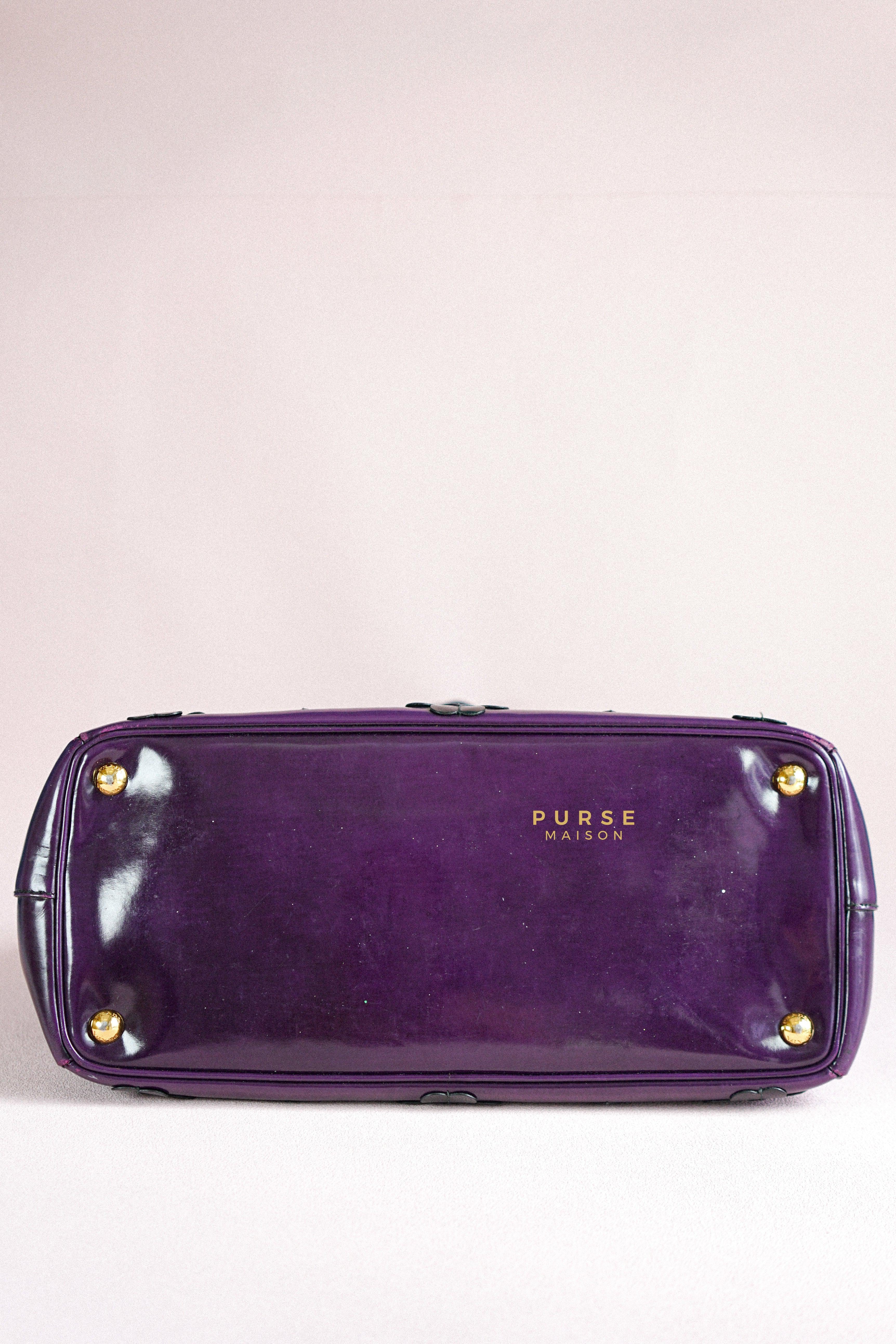 Prada Double Zip Medium Galleria in Plum Floral Applique Patent Leather | Purse Maison Luxury Bags Shop