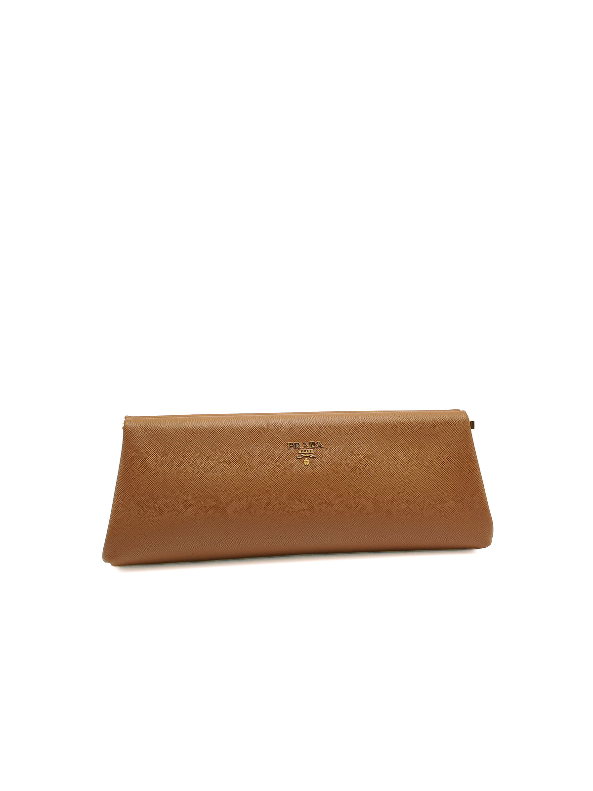 Prada Envelope Clutch in Brown Saffiano Leather and Gold Hardware | Purse Maison Luxury Bags Shop