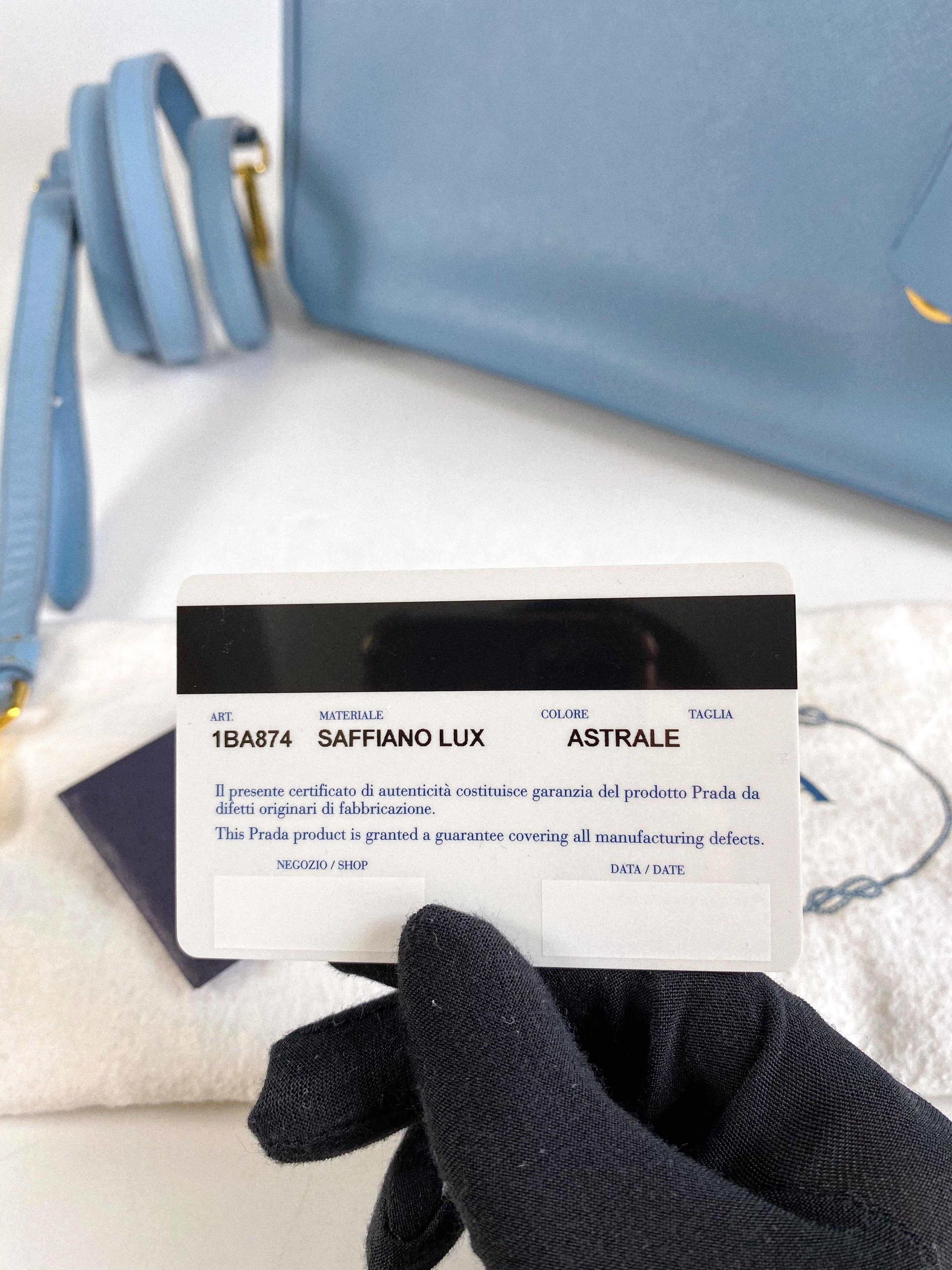 Prada Galleria 1BA874 Single Zip Medium Light Blue (Astrale) Saffiano Lux Bag