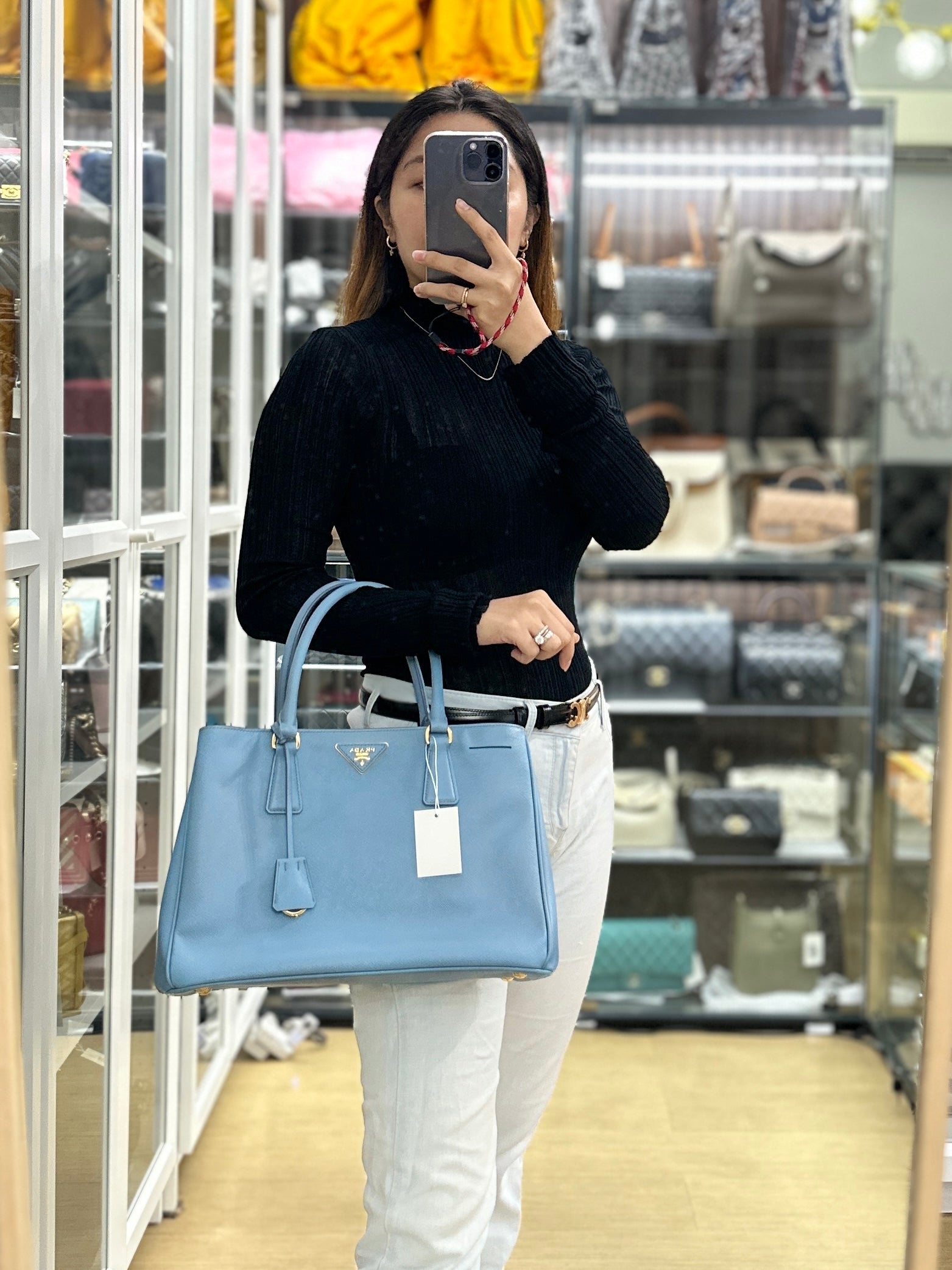 Prada Galleria 1BA874 Single Zip Medium Light Blue (Astrale) Saffiano Lux Bag