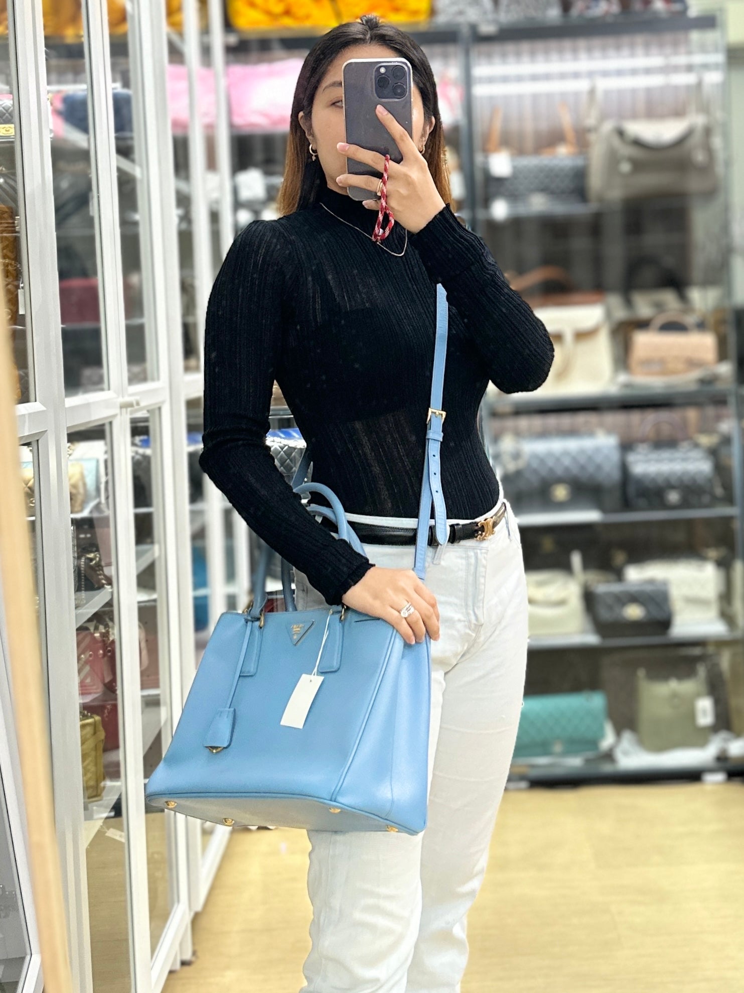Prada Galleria 1BA874 Single Zip Medium Light Blue (Astrale) Saffiano Lux Bag
