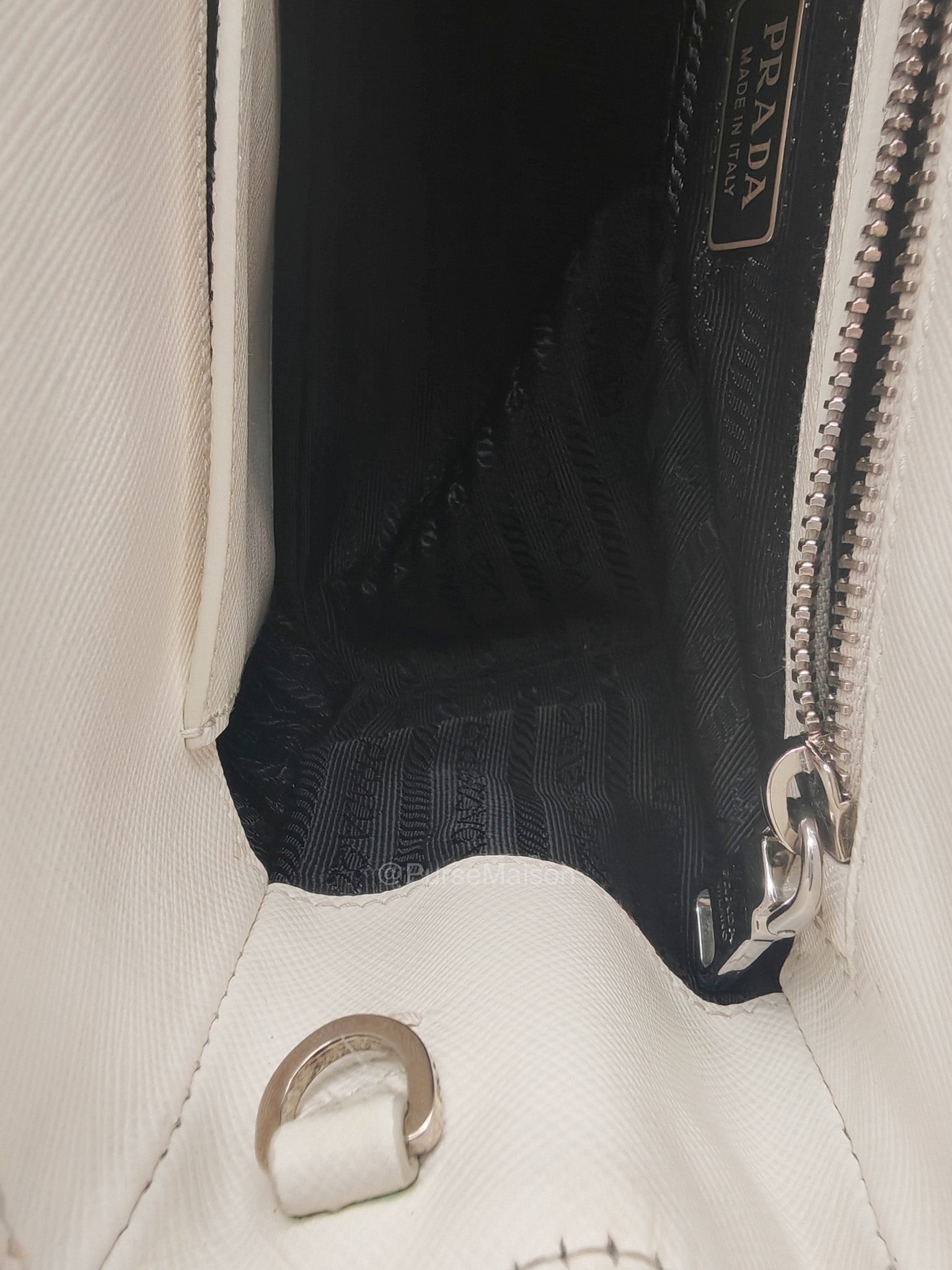 Prada Galleria Mini in White Saffiano Leather and Silver Hardware | Purse Maison Luxury Bags Shop