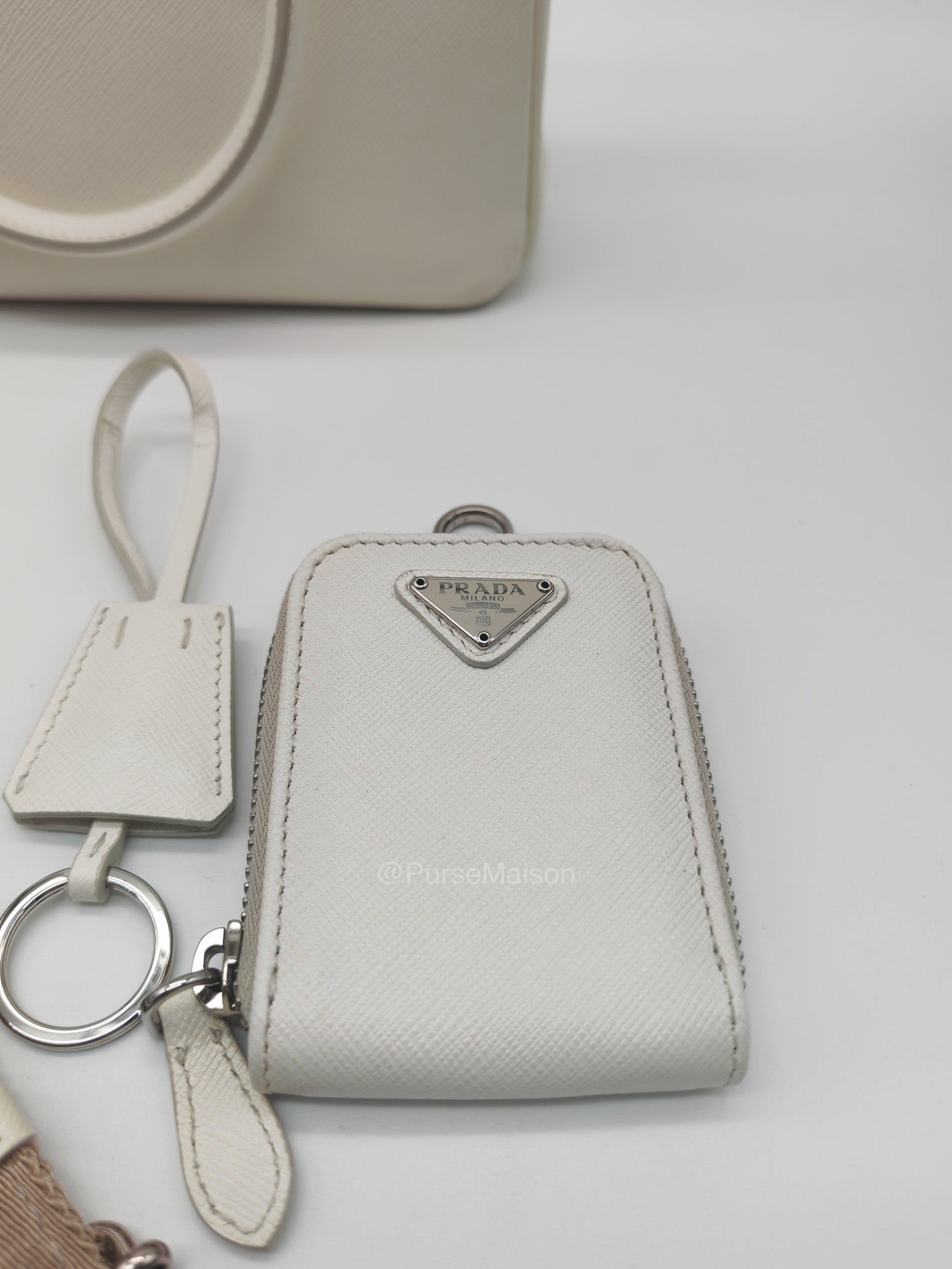 Prada Galleria Mini in White Saffiano Leather and Silver Hardware | Purse Maison Luxury Bags Shop