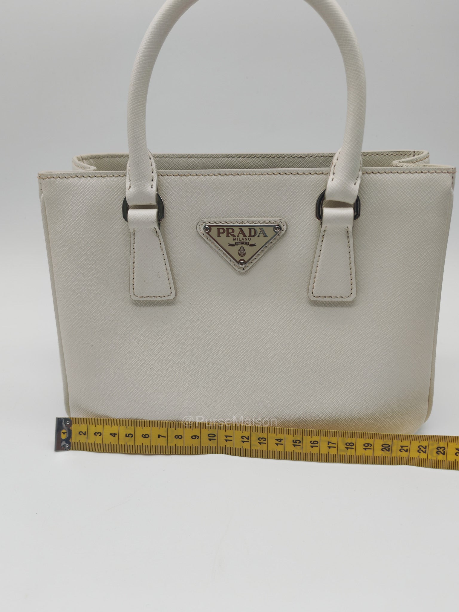 Prada Galleria Mini in White Saffiano Leather and Silver Hardware | Purse Maison Luxury Bags Shop