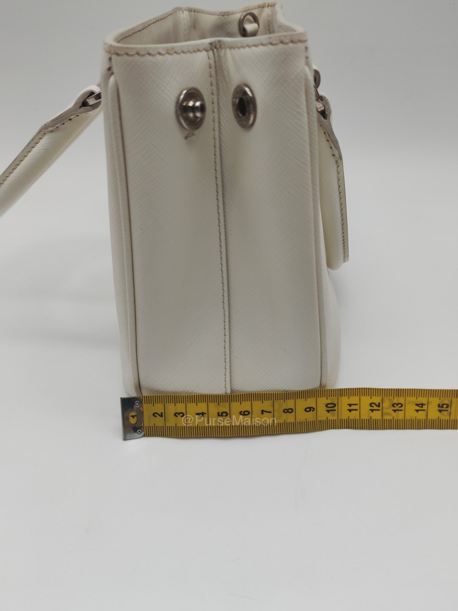 Prada Galleria Mini in White Saffiano Leather and Silver Hardware | Purse Maison Luxury Bags Shop