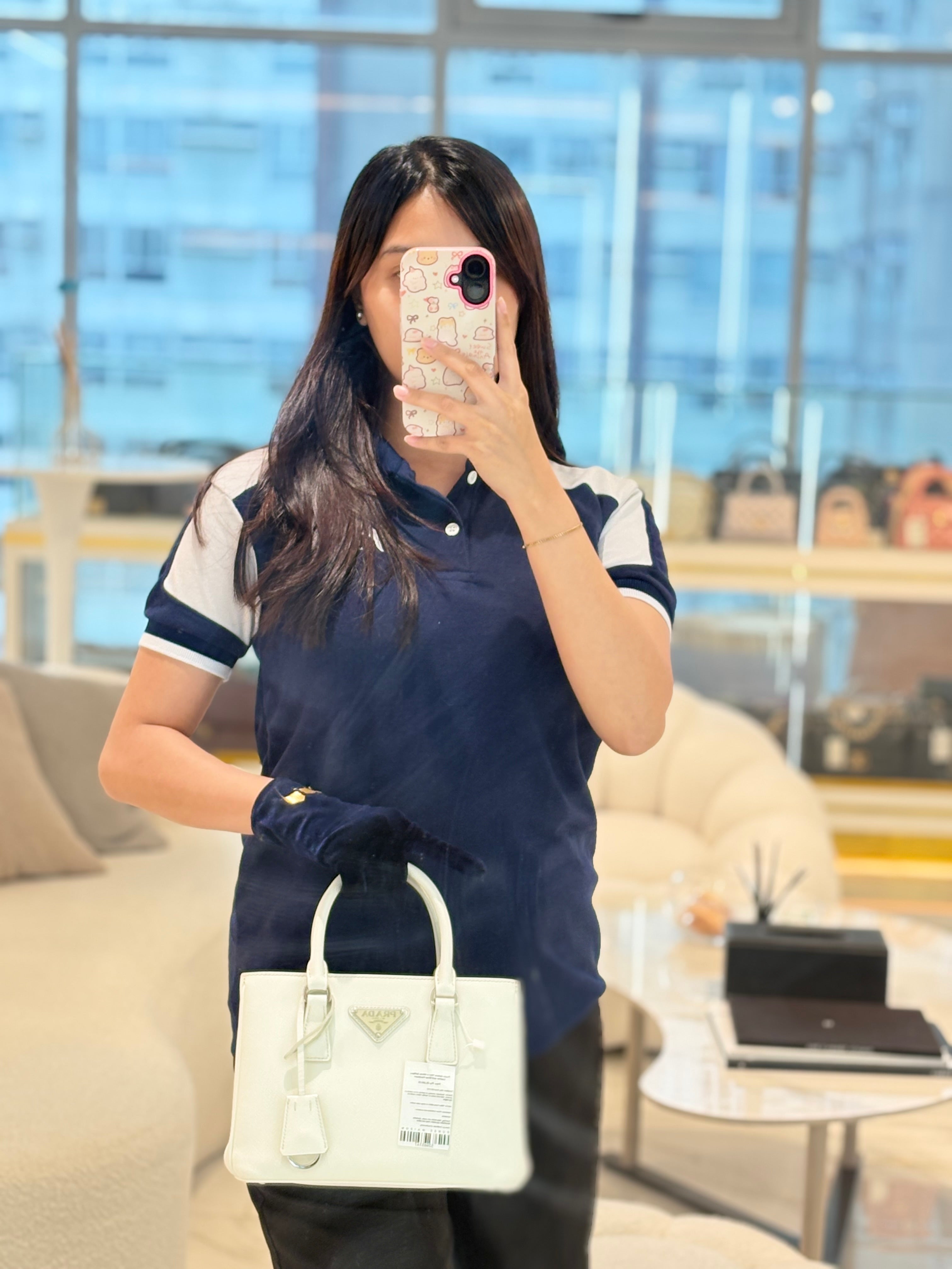 Prada Galleria Mini in White Saffiano Leather and Silver Hardware | Purse Maison Luxury Bags Shop