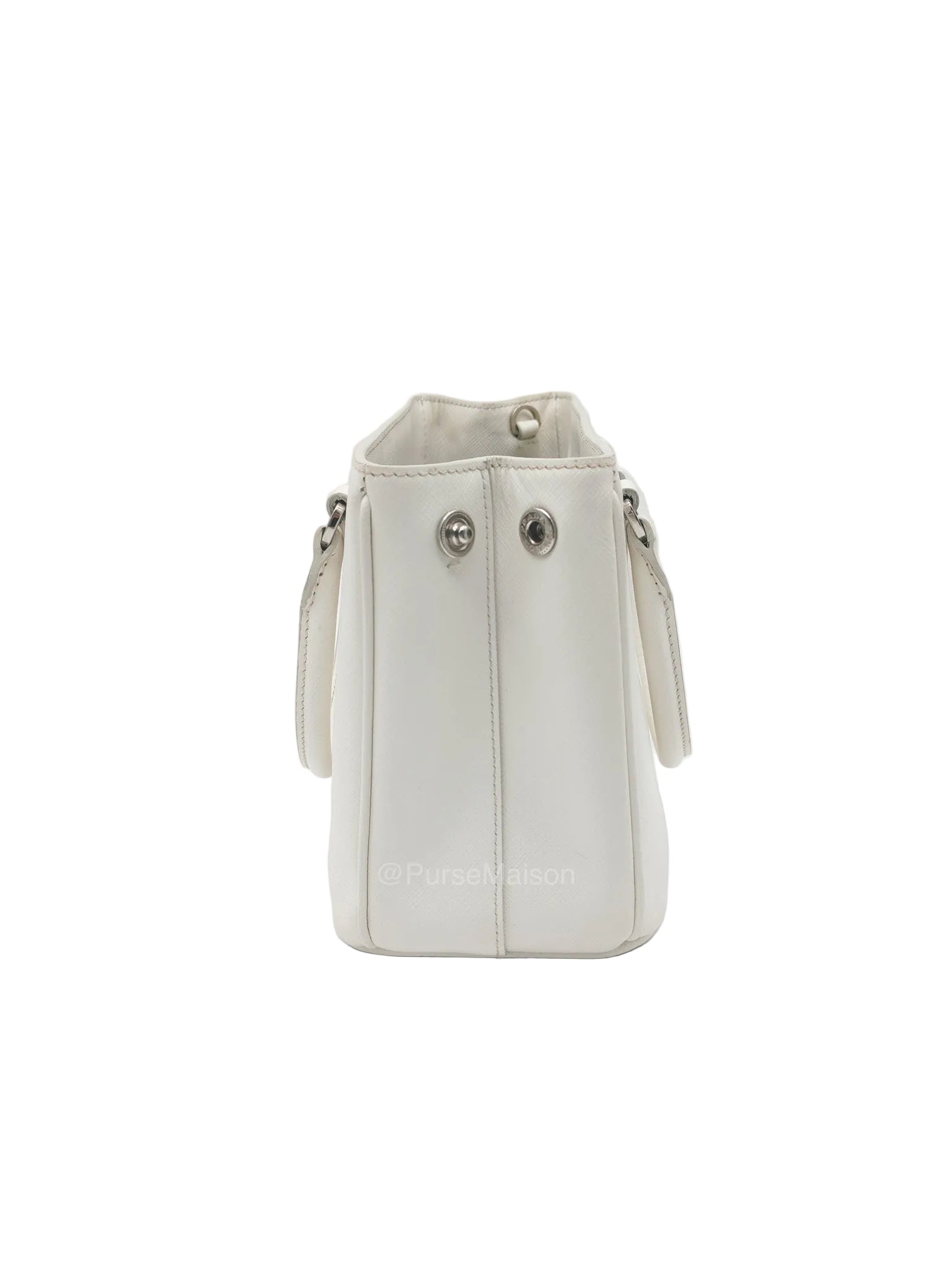 Prada Galleria Mini in White Saffiano Leather and Silver Hardware | Purse Maison Luxury Bags Shop