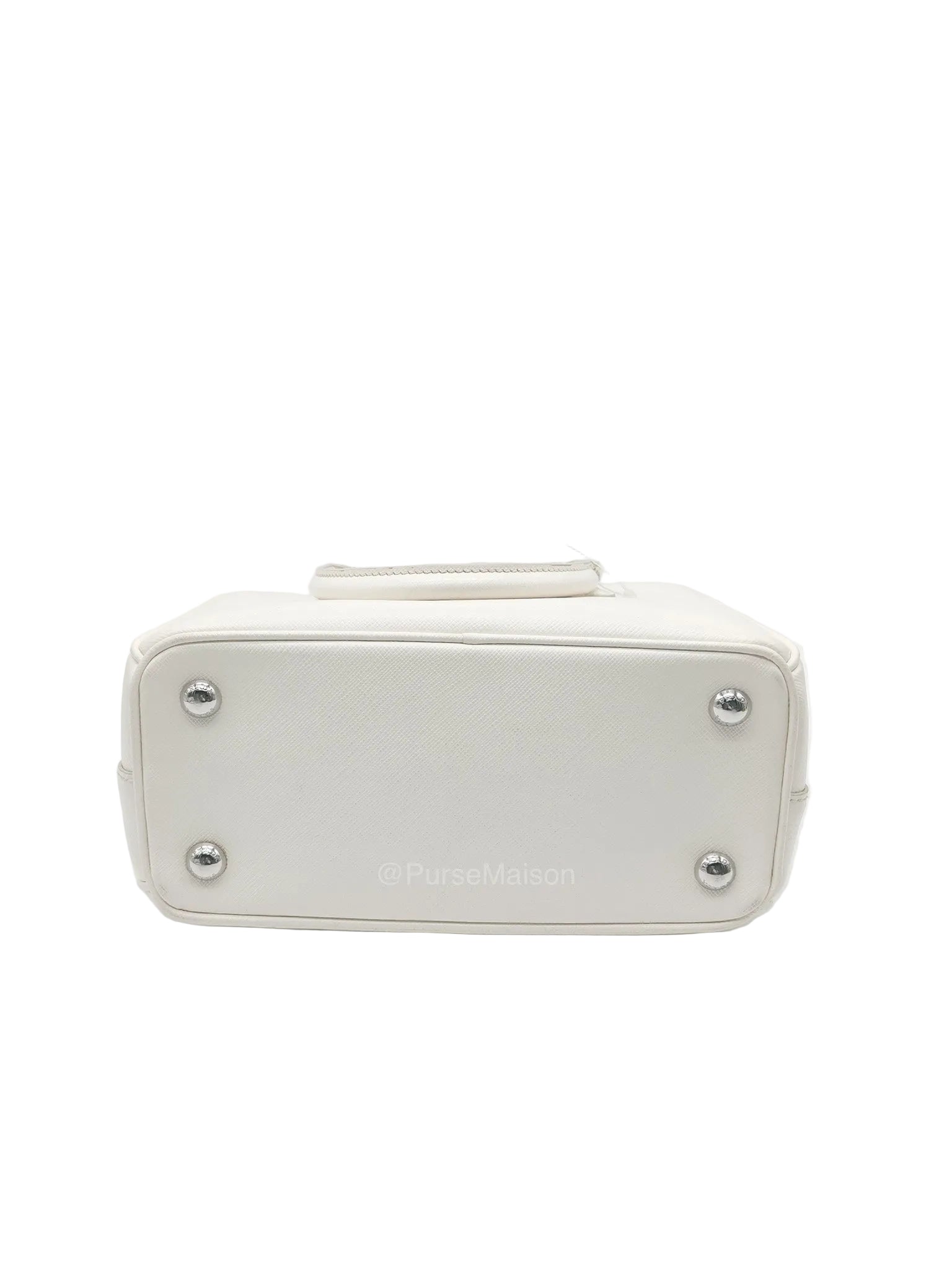 Prada Galleria Mini in White Saffiano Leather and Silver Hardware | Purse Maison Luxury Bags Shop