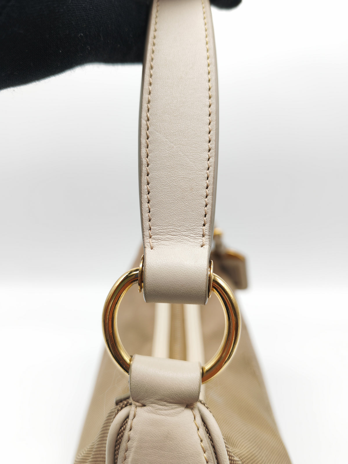 Prada Logo Jacquard Canvas Hobo Bag in Slouchy Brown Monogram Canvas and Gold Hardware | Purse Maison Luxury Bags Shop