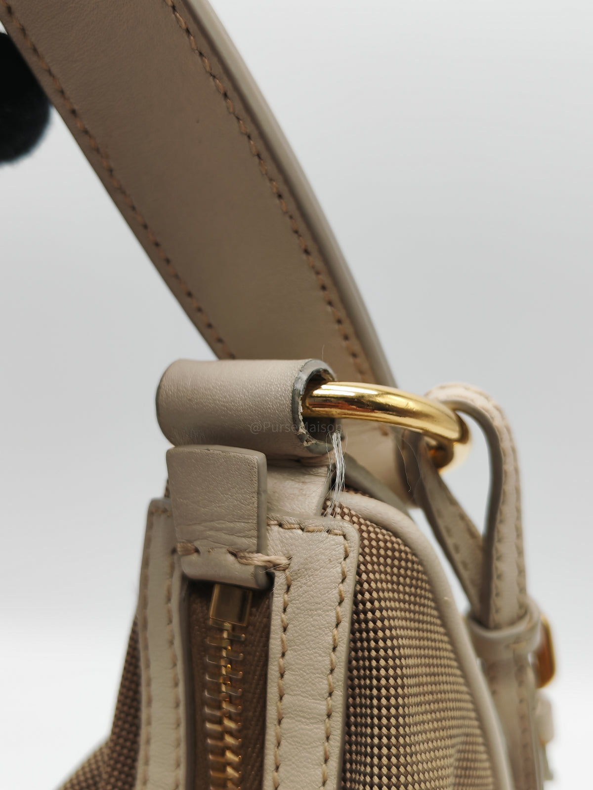 Prada Logo Jacquard Canvas Hobo Bag in Slouchy Brown Monogram Canvas and Gold Hardware | Purse Maison Luxury Bags Shop