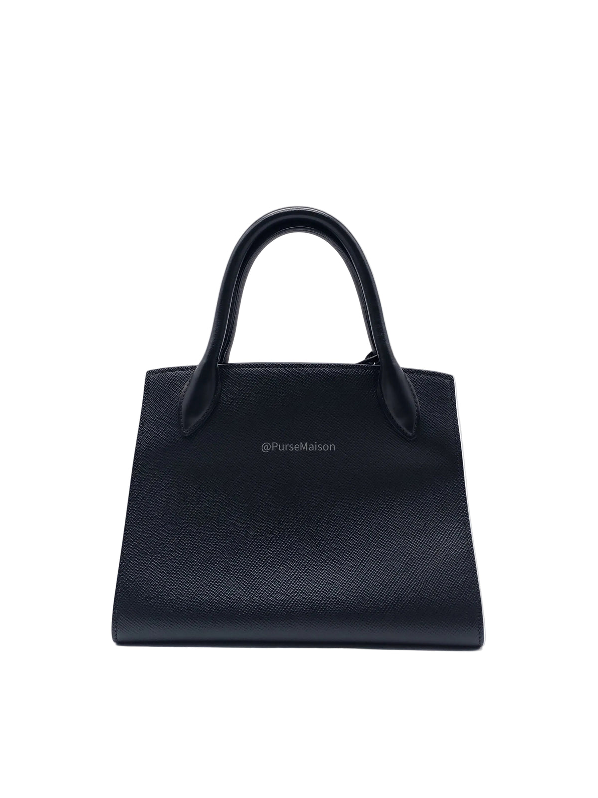 Prada Monochrome Tote Bag Small in Black Saffiano Cuir Calfskin Leather and Gold Hardware | Purse Maison Luxury Bags Shop