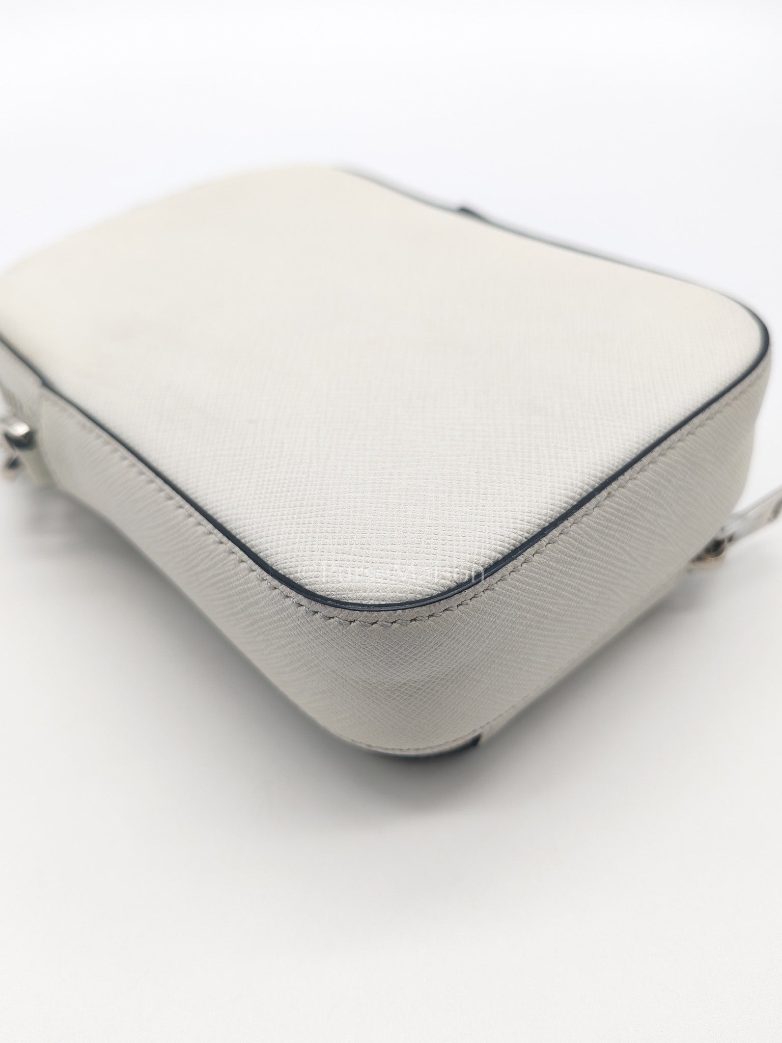 Prada Phone Bag in White Saffiano Leather Silver Hardware | Purse Maison Luxury Bags Shop