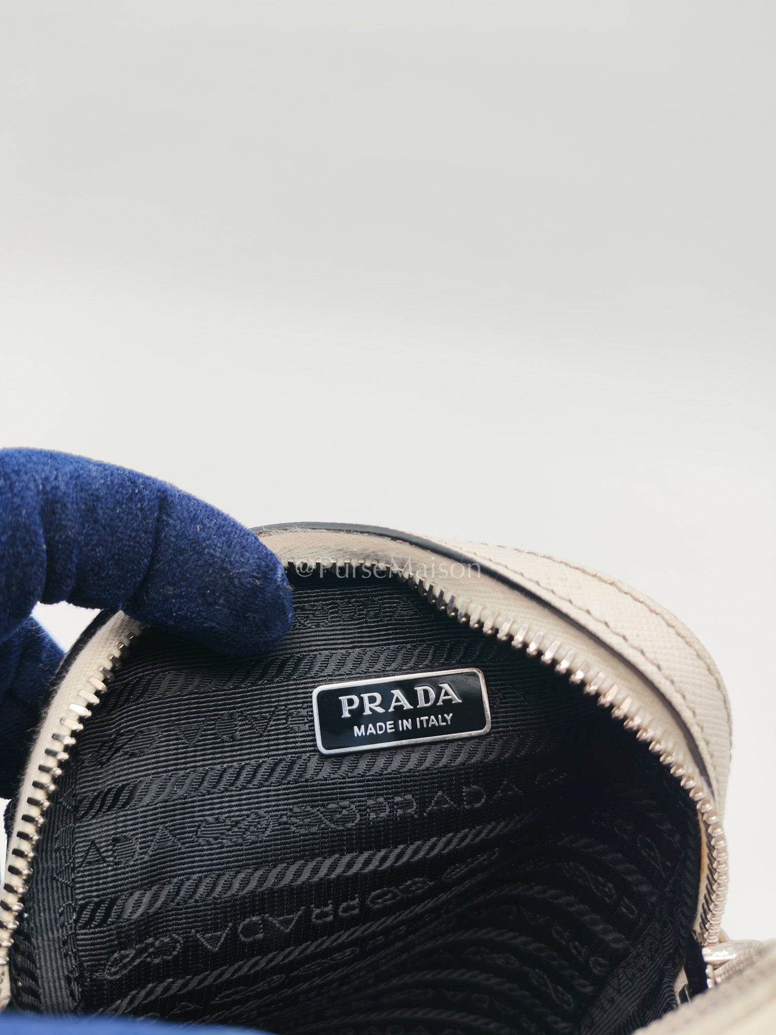Prada Phone Bag in White Saffiano Leather Silver Hardware | Purse Maison Luxury Bags Shop