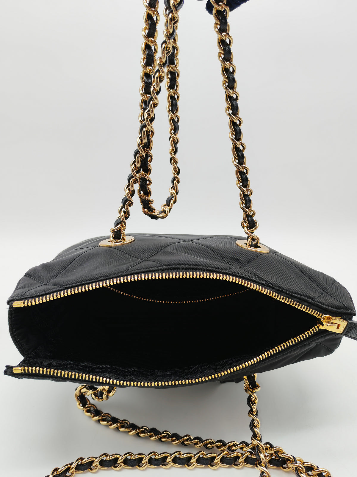 Prada Re-Edition 1995 Chain Shoulder Bag in Black Tessuto Nylon and Gold Hardware | Purse Maison Luxury Bags Shop