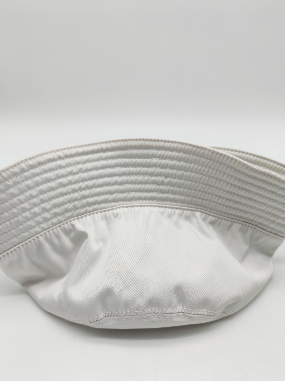Prada Re-Nylon Bucket Hat in White with Signature Enameled Metal Triangle Logo | Purse Maison Luxury Bags Shop