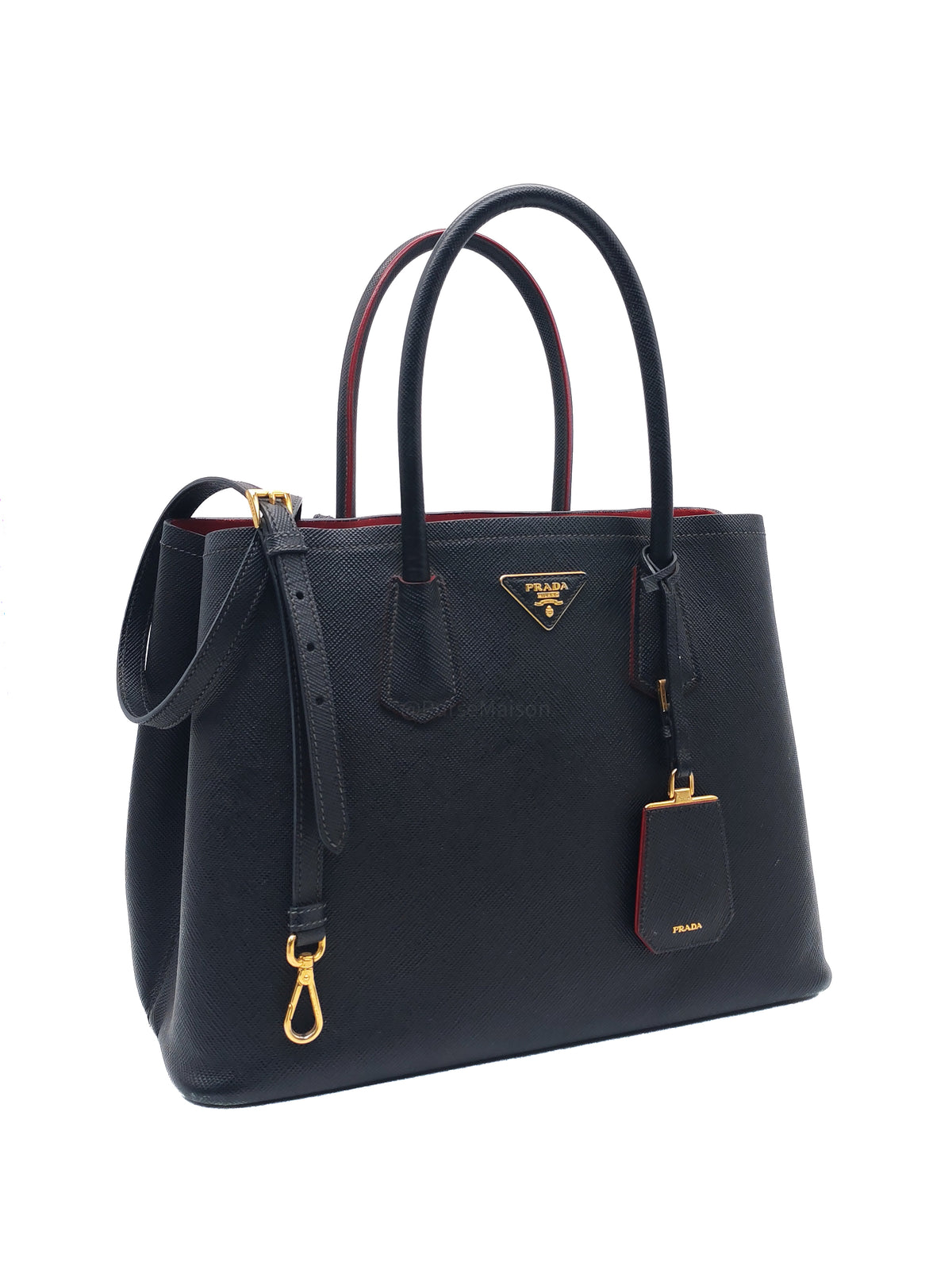 Prada Saffiano Cuir Black Double Bag Medium | Purse Maison Luxury Bags Shop