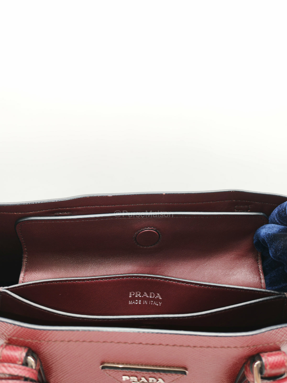 Prada Saffiano Cuir Double Bag in Burgundy Saffiano Leather and Silver Hardware | Purse Maison Luxury Bags Shop