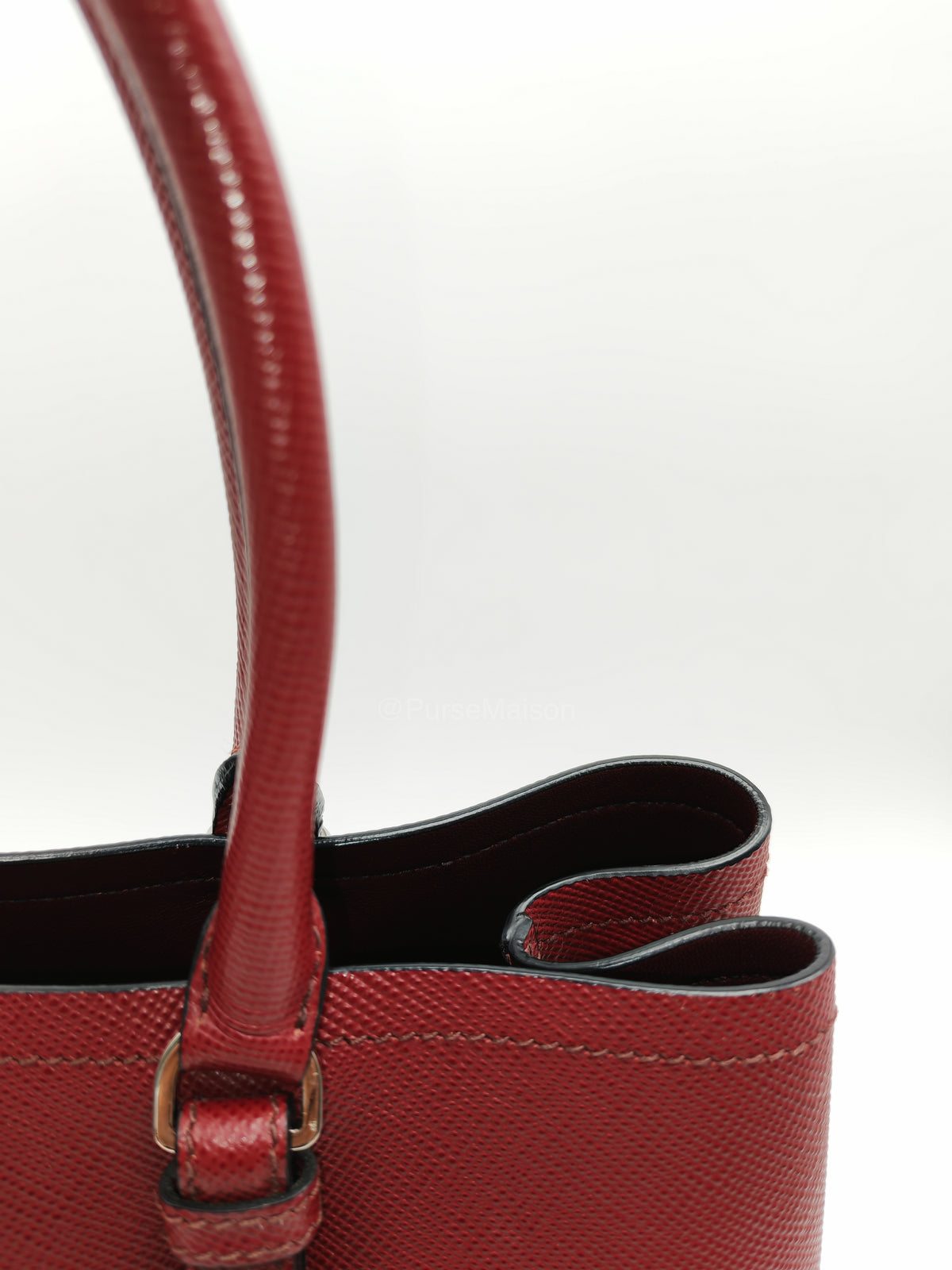 Prada Saffiano Cuir Double Bag in Burgundy Saffiano Leather and Silver Hardware | Purse Maison Luxury Bags Shop
