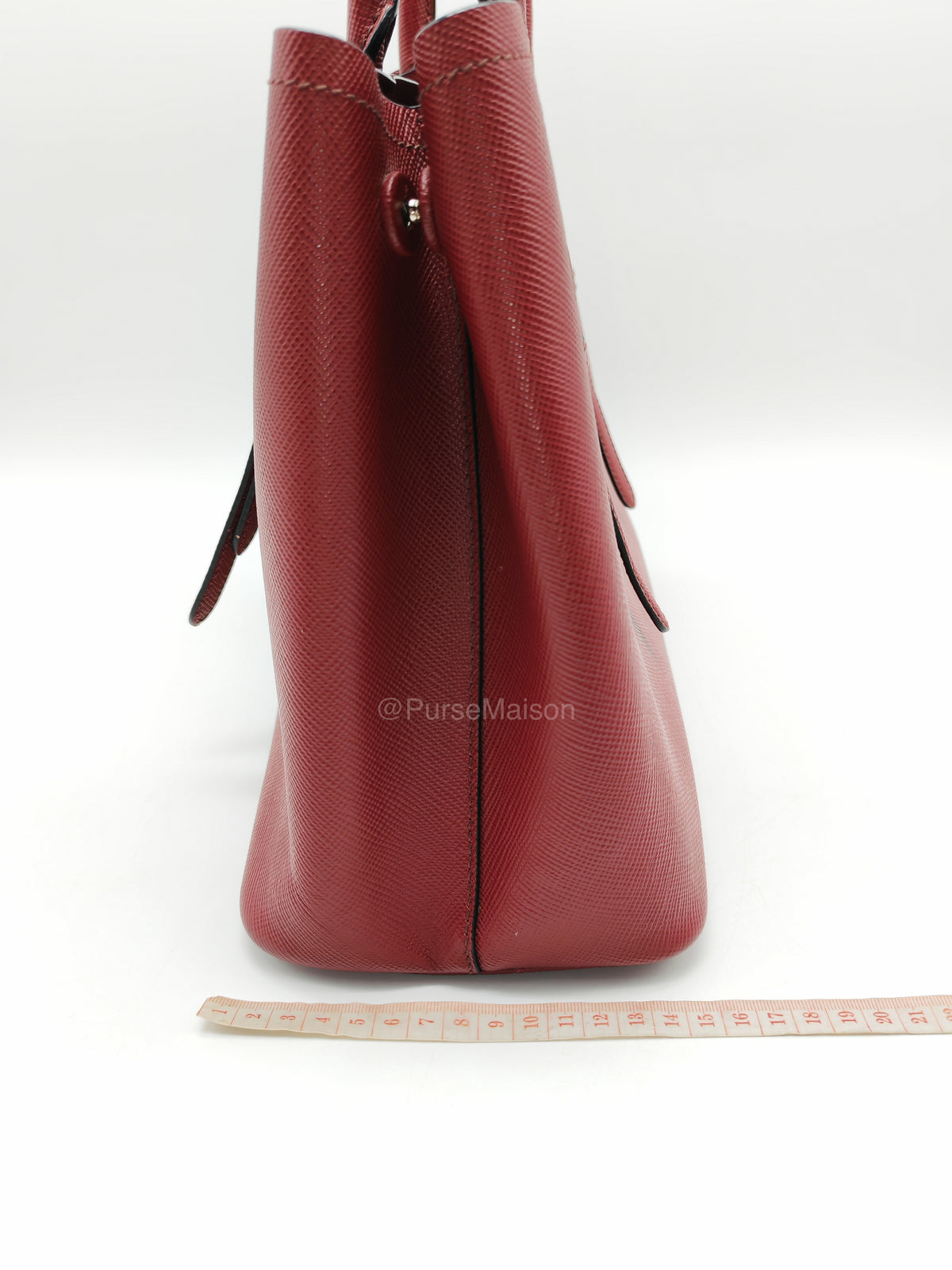 Prada Saffiano Cuir Double Bag in Burgundy Saffiano Leather and Silver Hardware | Purse Maison Luxury Bags Shop