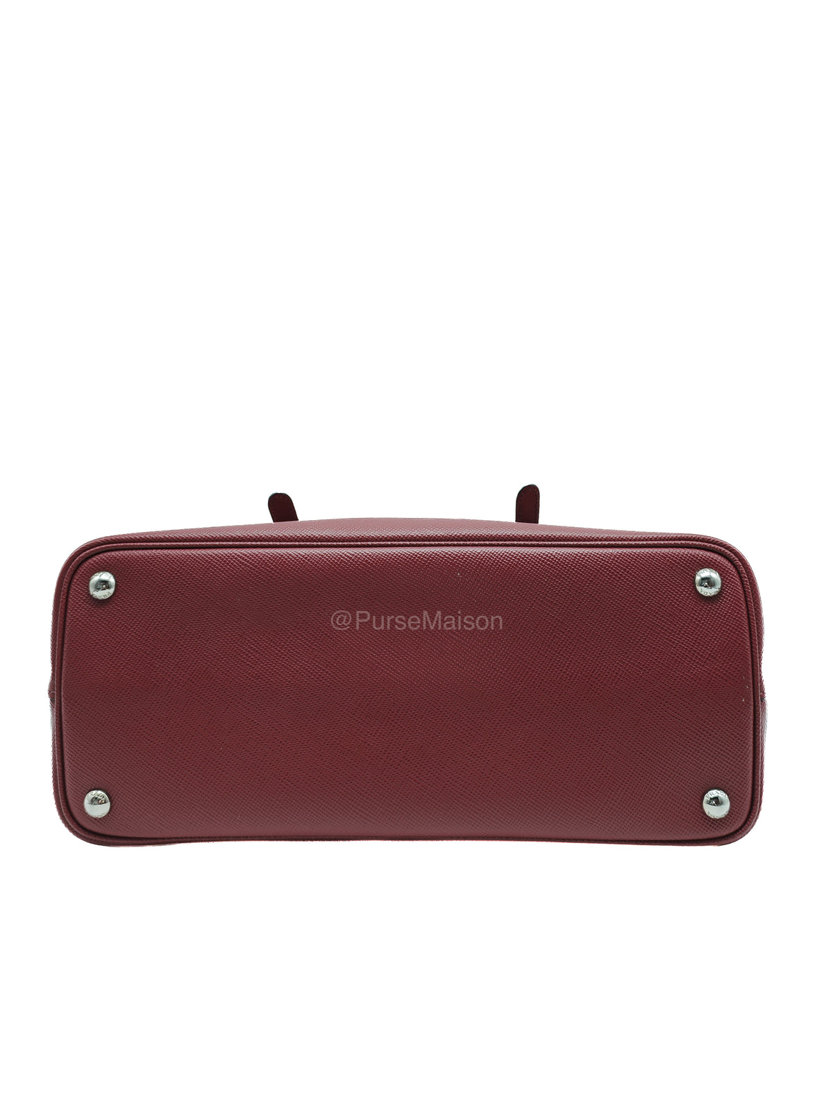 Prada Saffiano Cuir Double Bag in Burgundy Saffiano Leather and Silver Hardware | Purse Maison Luxury Bags Shop