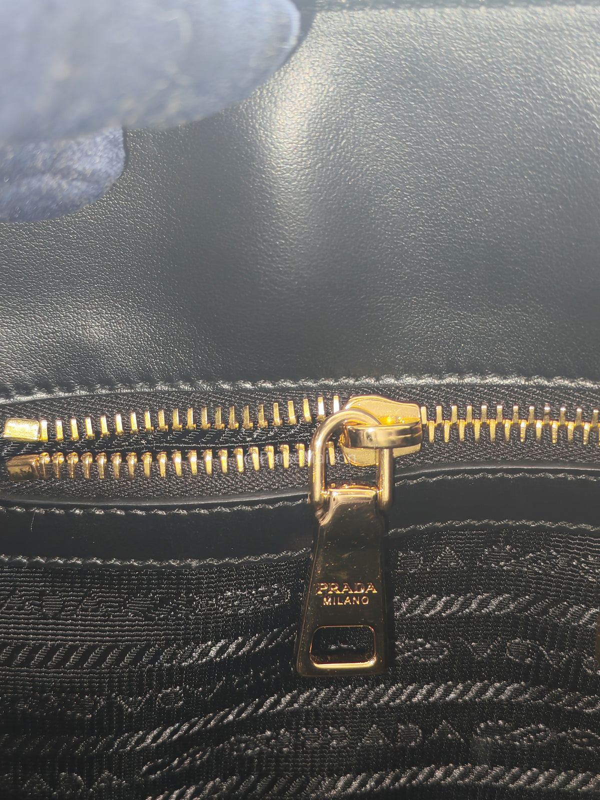 Prada Saffiano Lux Embossed Logo Medium Shoulder Tote Bag in Black Calfskin Leather and Gold Hardware | Purse Maison Luxury Bags Shop