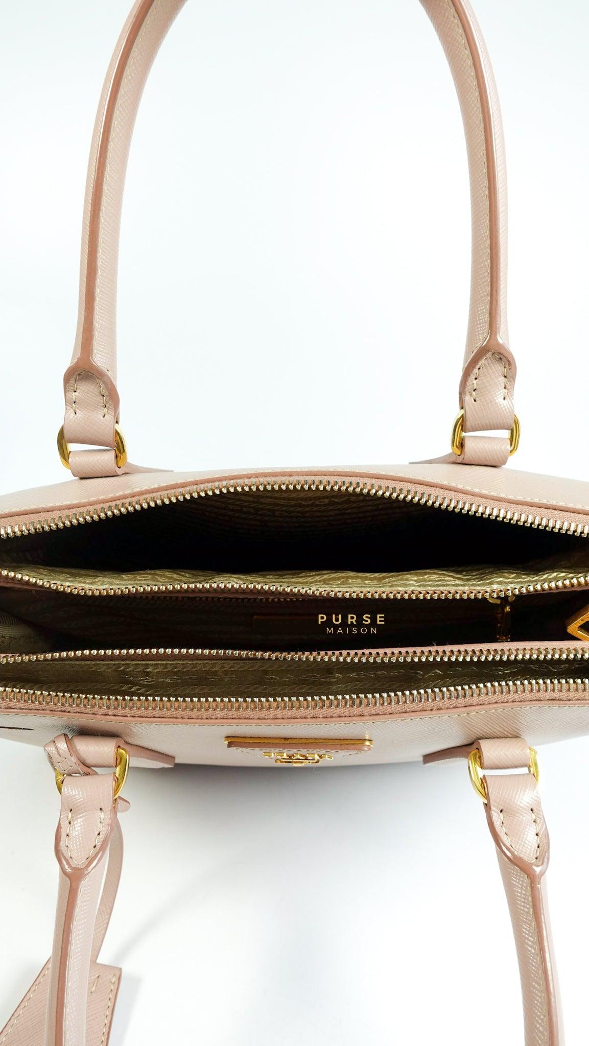 Prada Saffiano Small Galleria Double Zip in Nude Pink