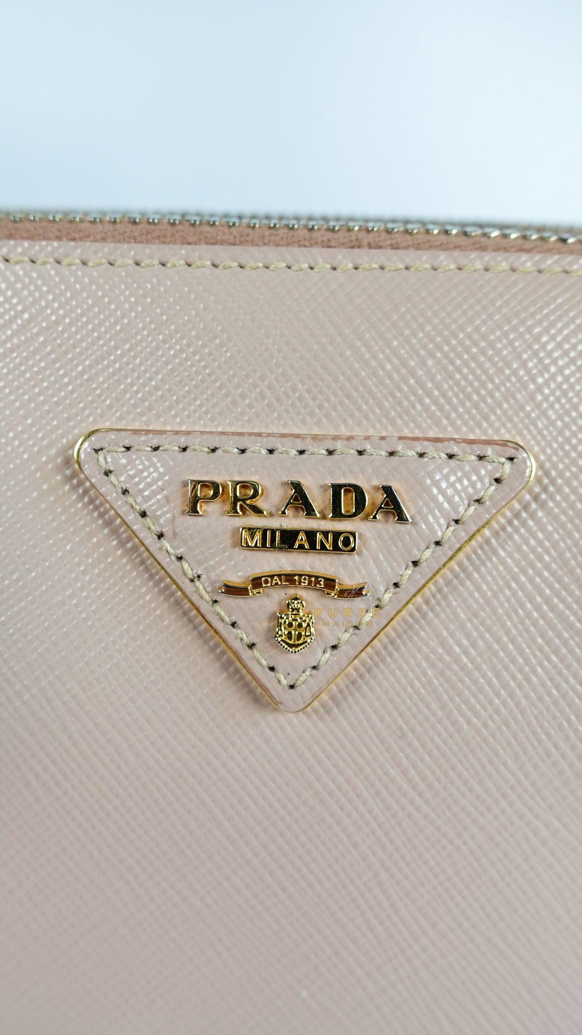 Prada Saffiano Small Galleria Double Zip in Nude Pink
