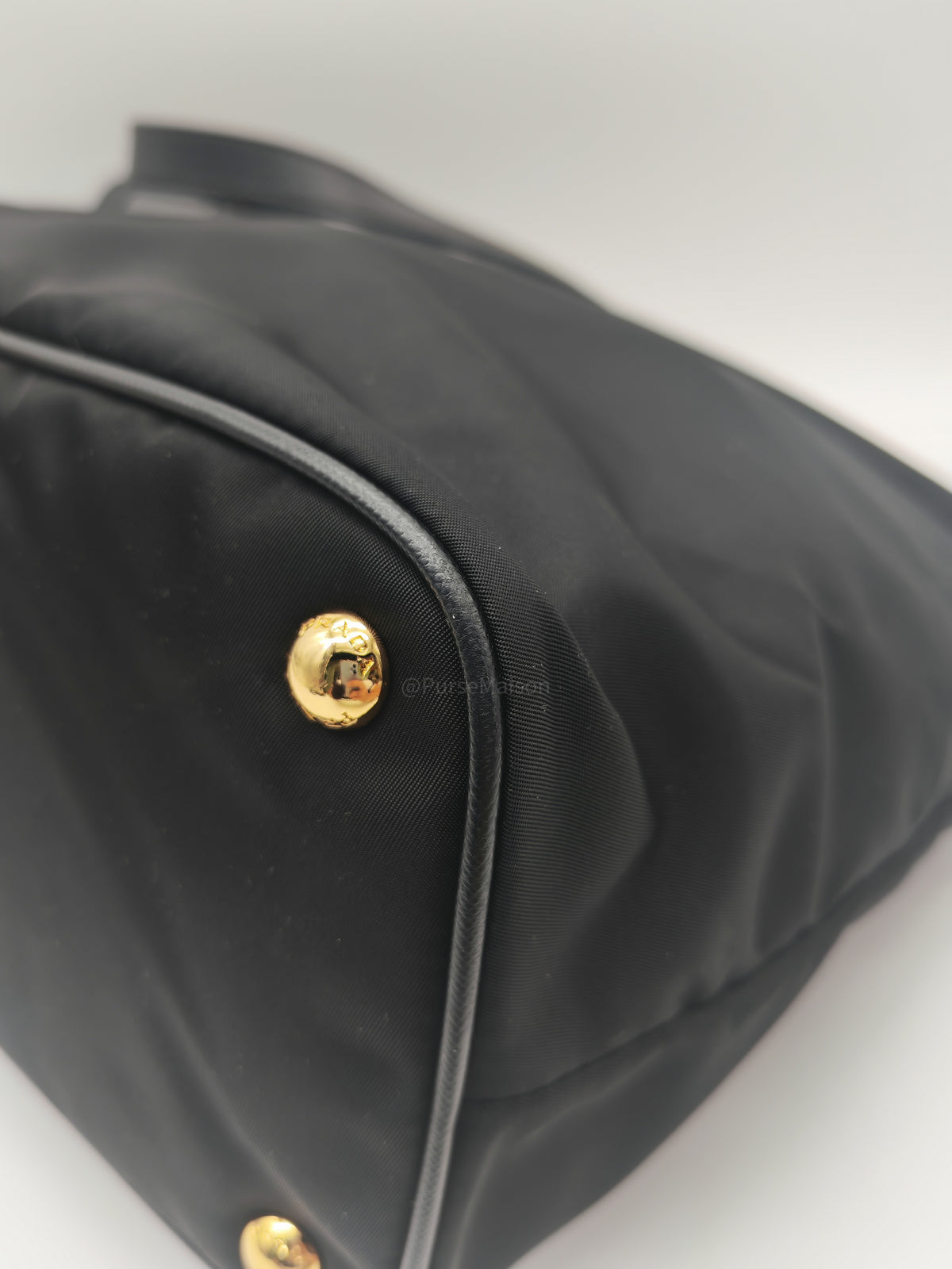 Prada Tessuto Nylon Tote Bag in Black Nylon Canvas and Saffiano Leather Gold Hardware | Purse Maison Luxury Bags Shop