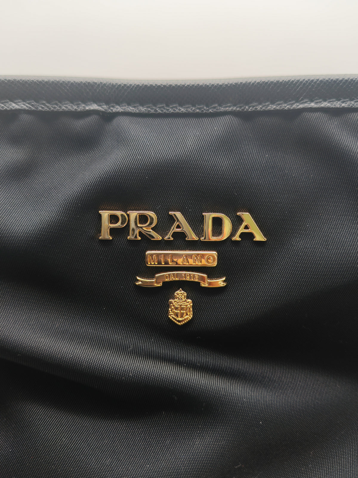 Prada Tessuto Nylon Tote Bag in Black Nylon Canvas and Saffiano Leather Gold Hardware | Purse Maison Luxury Bags Shop