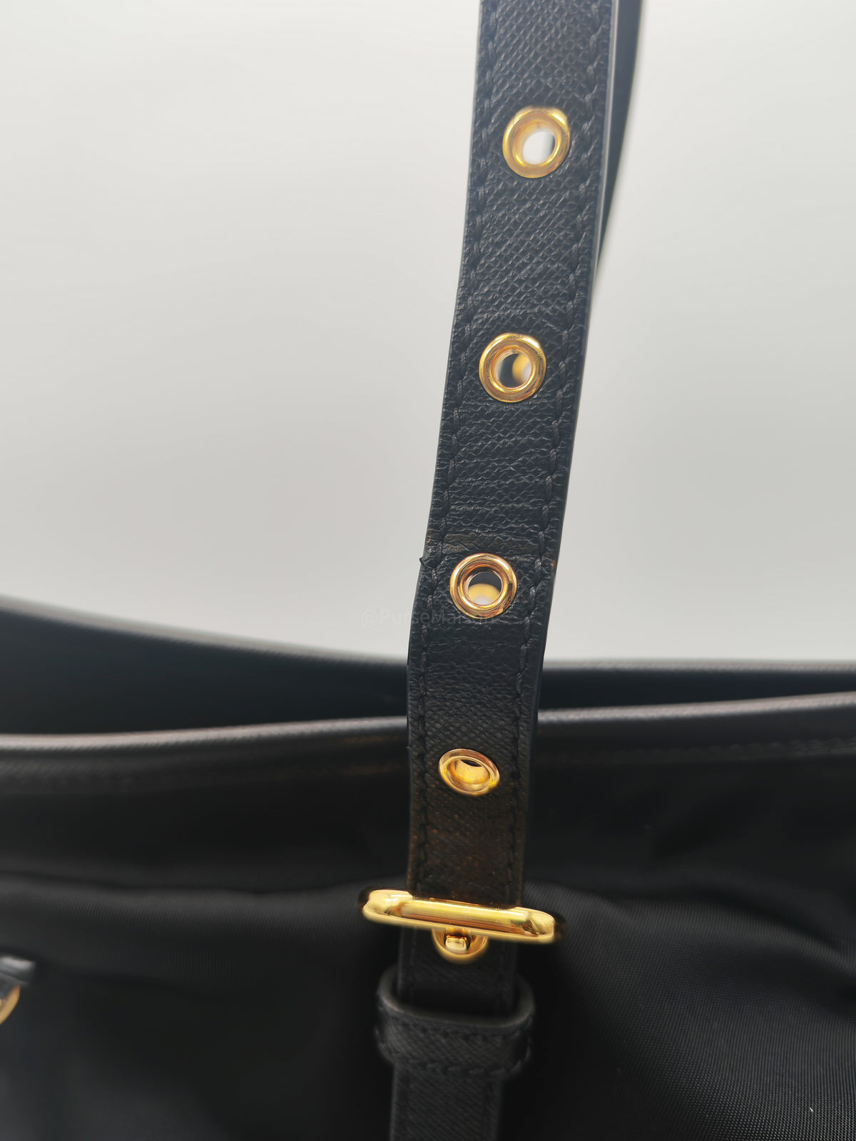 Prada Tessuto Nylon Tote Bag in Black Nylon Canvas and Saffiano Leather Gold Hardware | Purse Maison Luxury Bags Shop