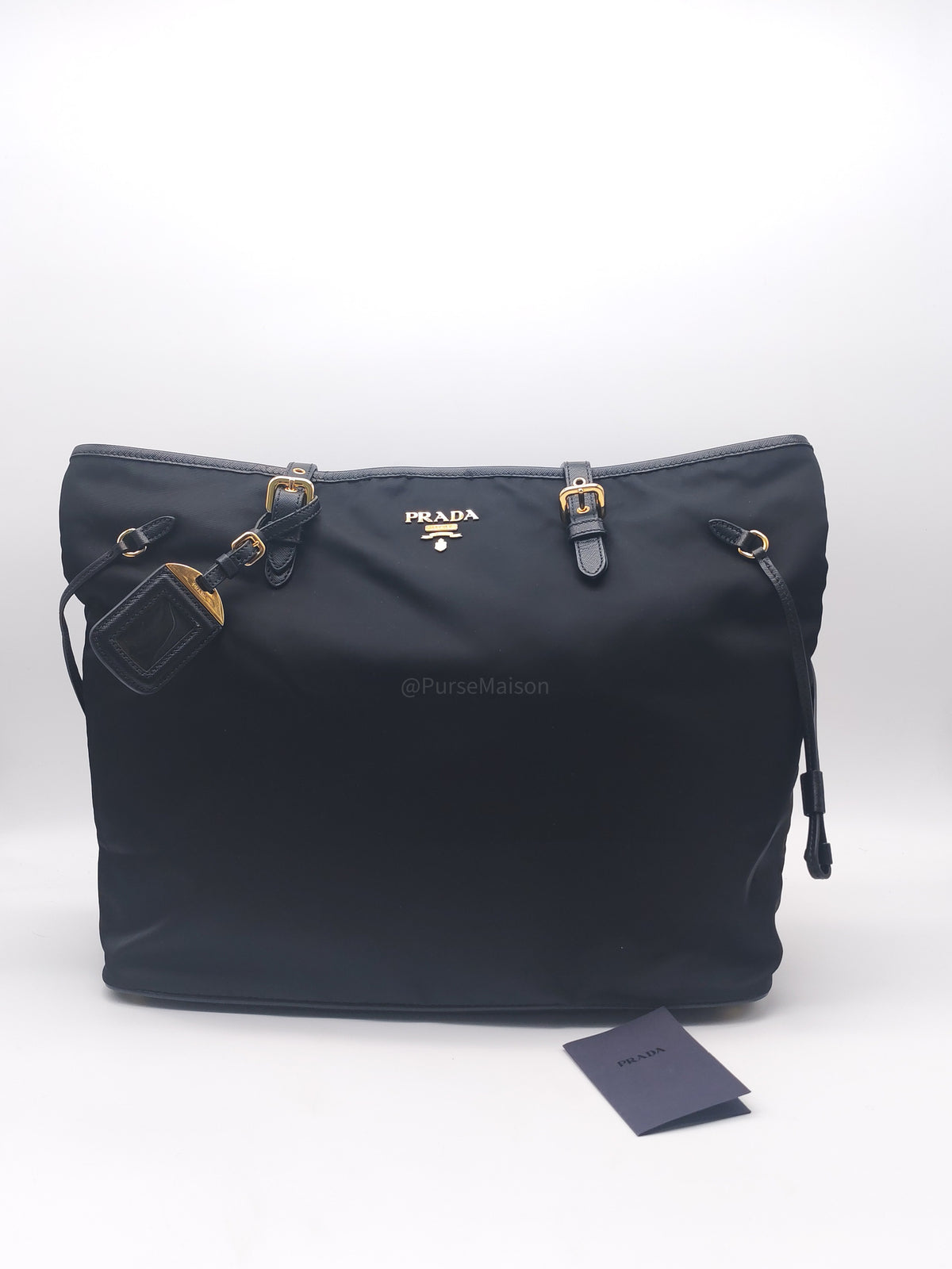 Prada Tessuto Nylon Tote Bag in Black Nylon Canvas and Saffiano Leather Gold Hardware | Purse Maison Luxury Bags Shop