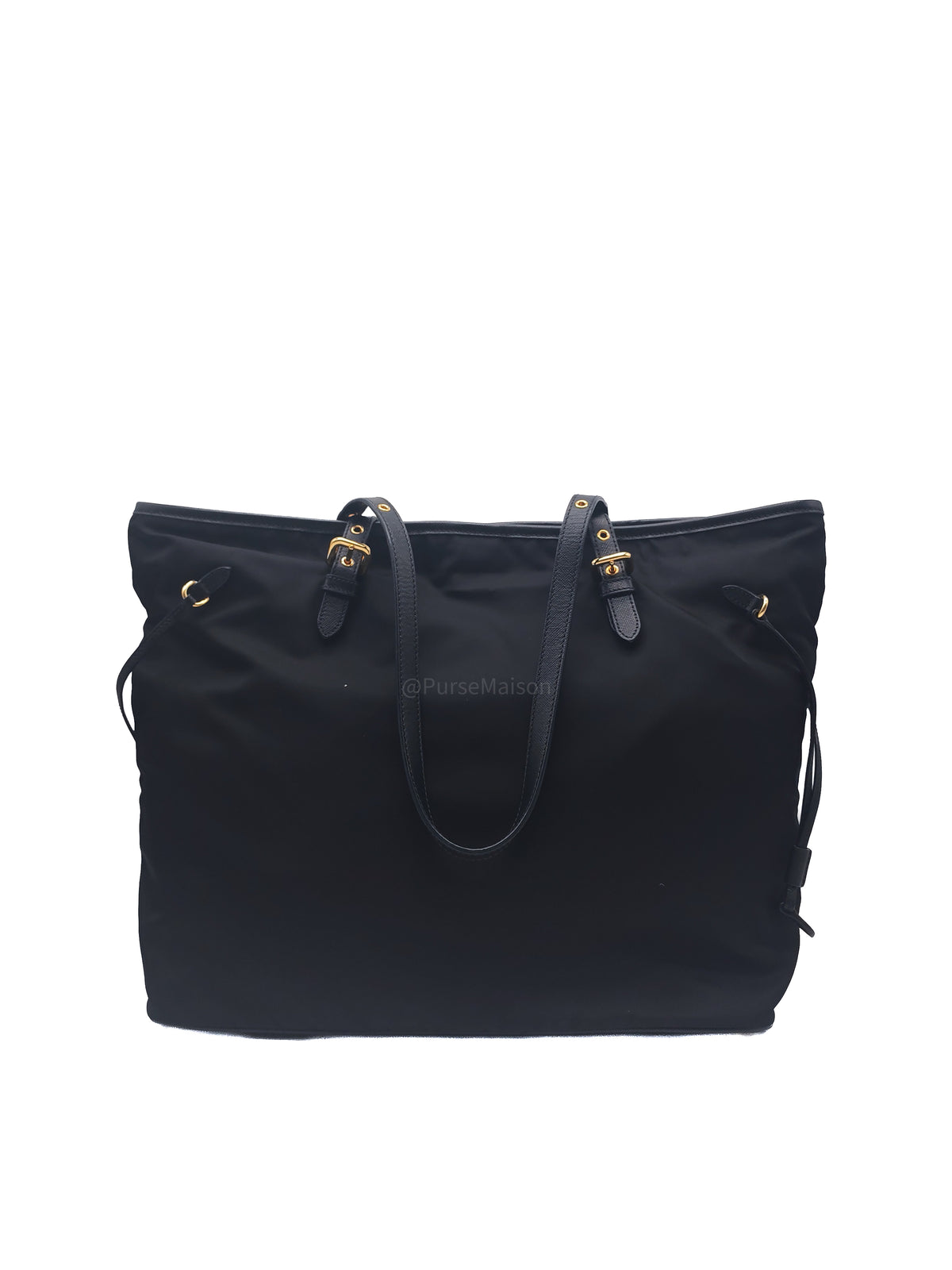 Prada Tessuto Nylon Tote Bag in Black Nylon Canvas and Saffiano Leather Gold Hardware | Purse Maison Luxury Bags Shop