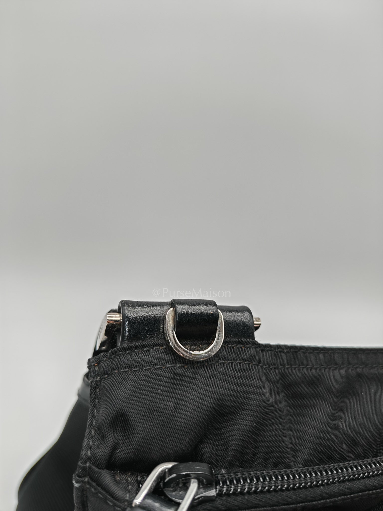 Vela Flat Messenger Bag in Black Nylon Canvas | Purse Maison Luxury Bags Shop