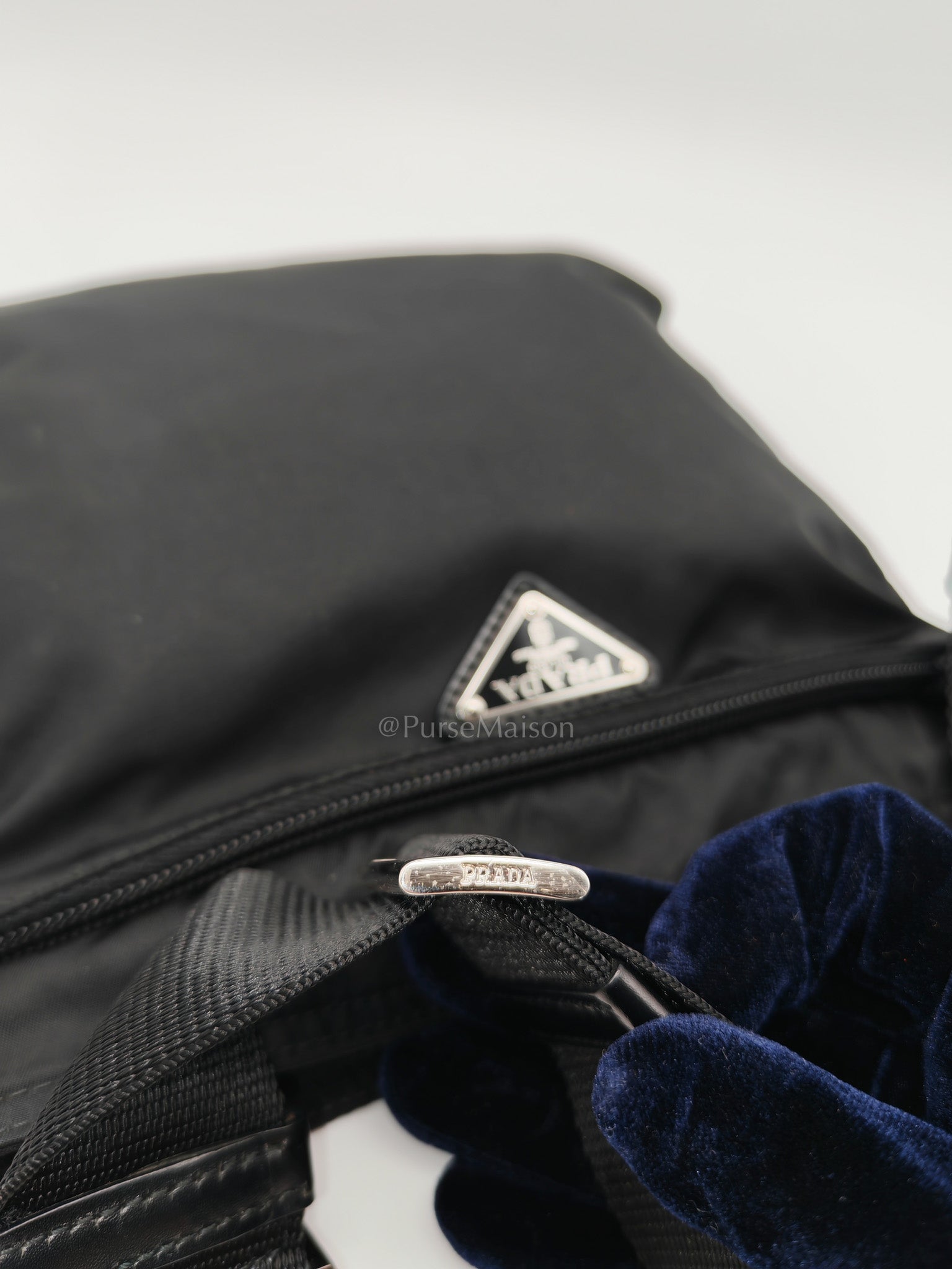 Vela Flat Messenger Bag in Black Nylon Canvas | Purse Maison Luxury Bags Shop