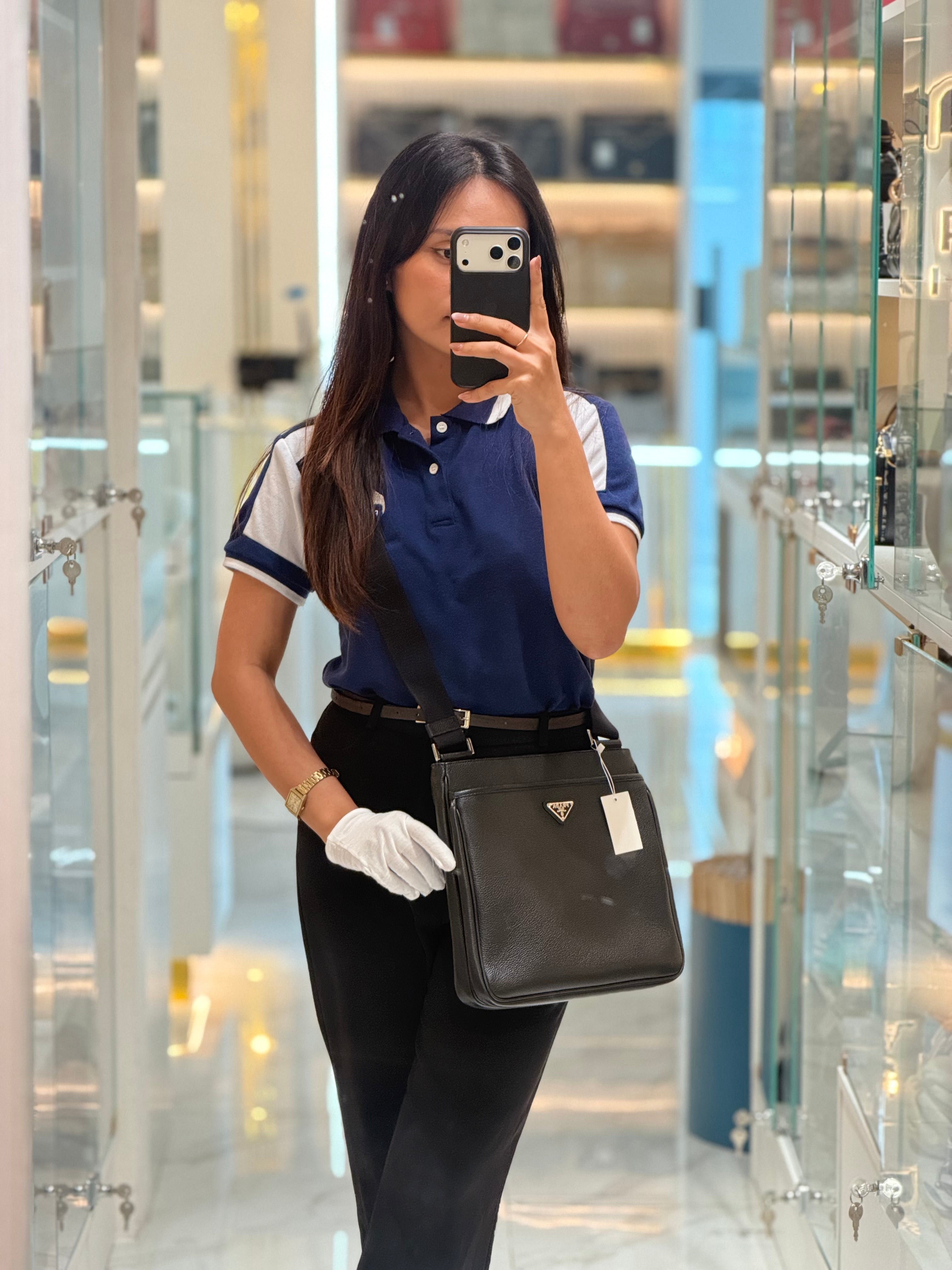 Prada Vitello City Shoulder Bag in Calfskin Leather & Silver Hardware | Purse Maison Luxury Bags Shop