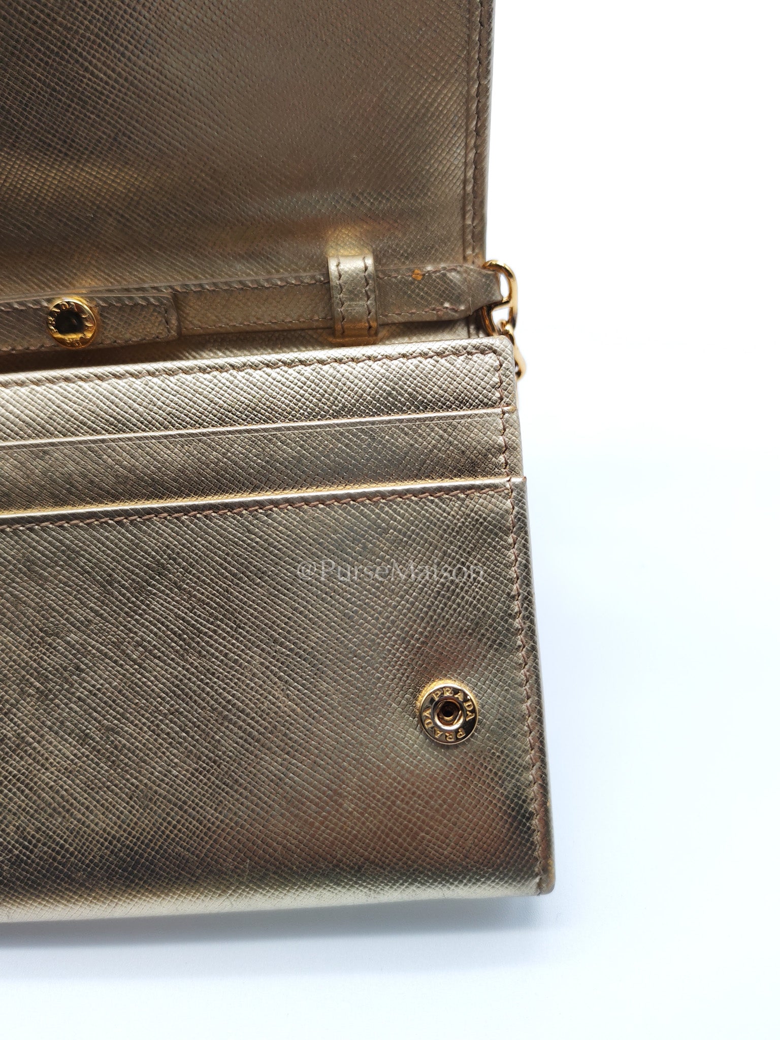 Prada Wallet on Chain Metal Oro in Gold Saffiano Leather and Gold Hardware | Purse Maison Luxury Bags Shop