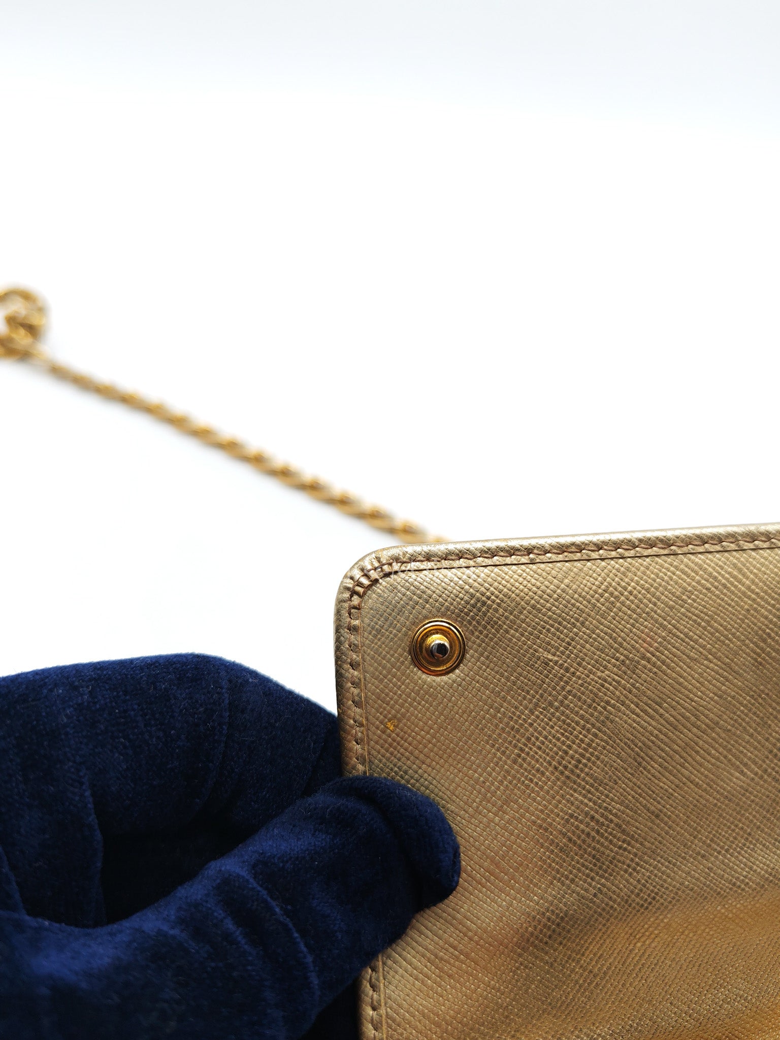 Prada Wallet on Chain Metal Oro in Gold Saffiano Leather and Gold Hardware | Purse Maison Luxury Bags Shop