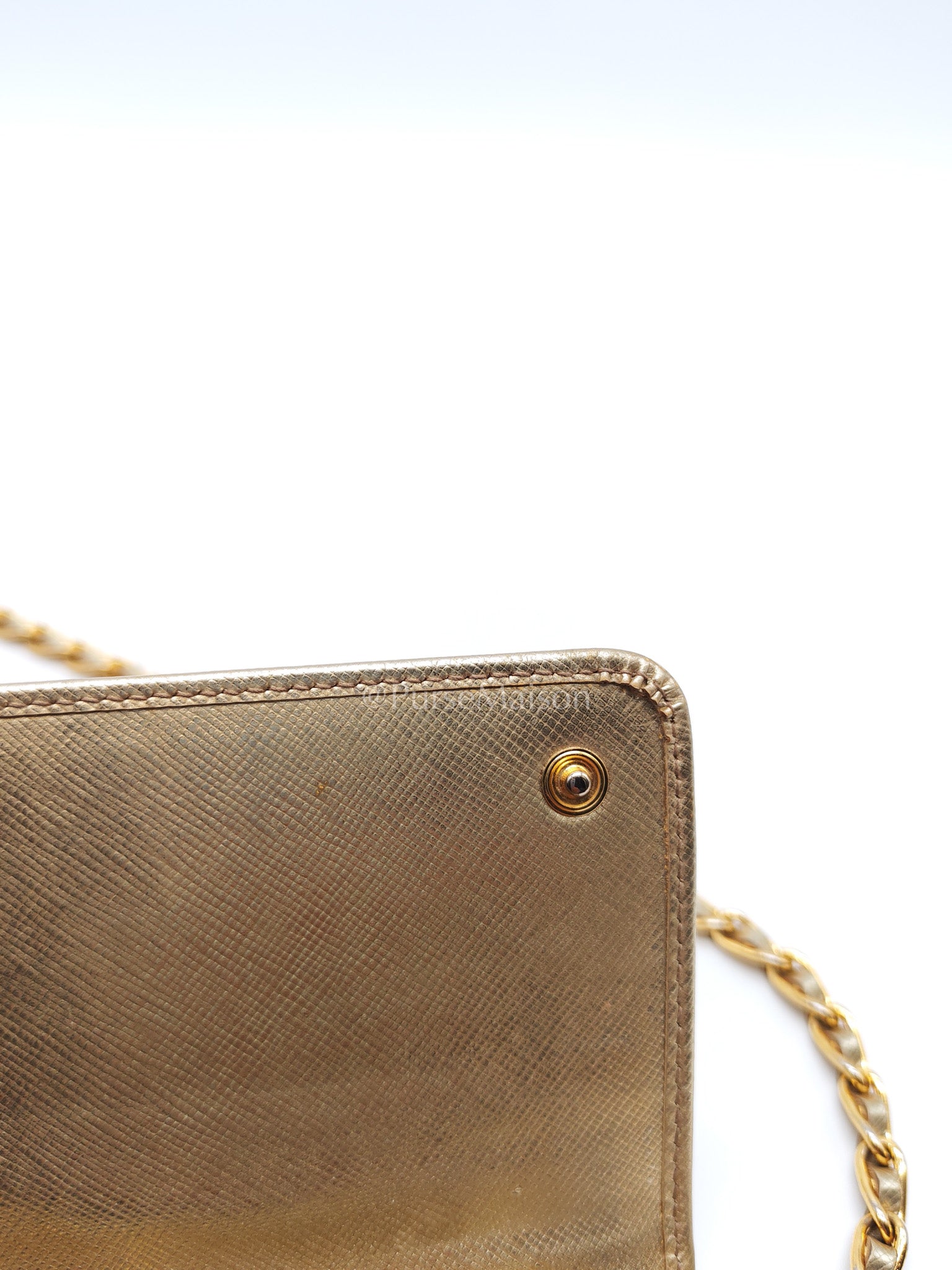 Prada Wallet on Chain Metal Oro in Gold Saffiano Leather and Gold Hardware | Purse Maison Luxury Bags Shop