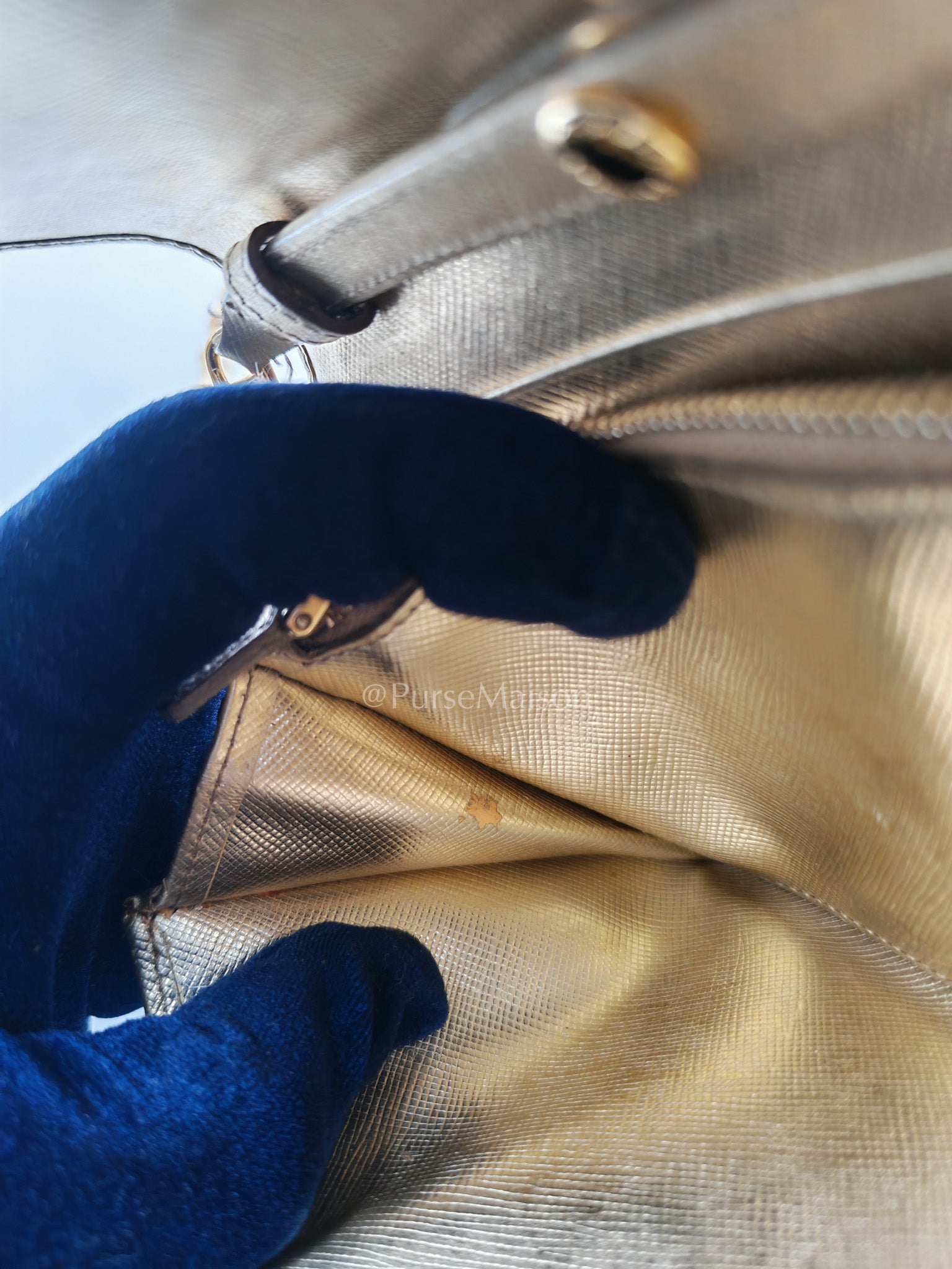Prada Wallet on Chain Metal Oro in Gold Saffiano Leather and Gold Hardware | Purse Maison Luxury Bags Shop