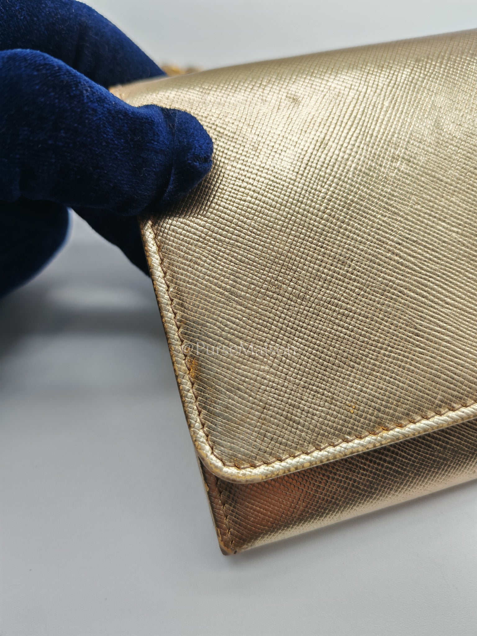 Prada Wallet on Chain Metal Oro in Gold Saffiano Leather and Gold Hardware | Purse Maison Luxury Bags Shop