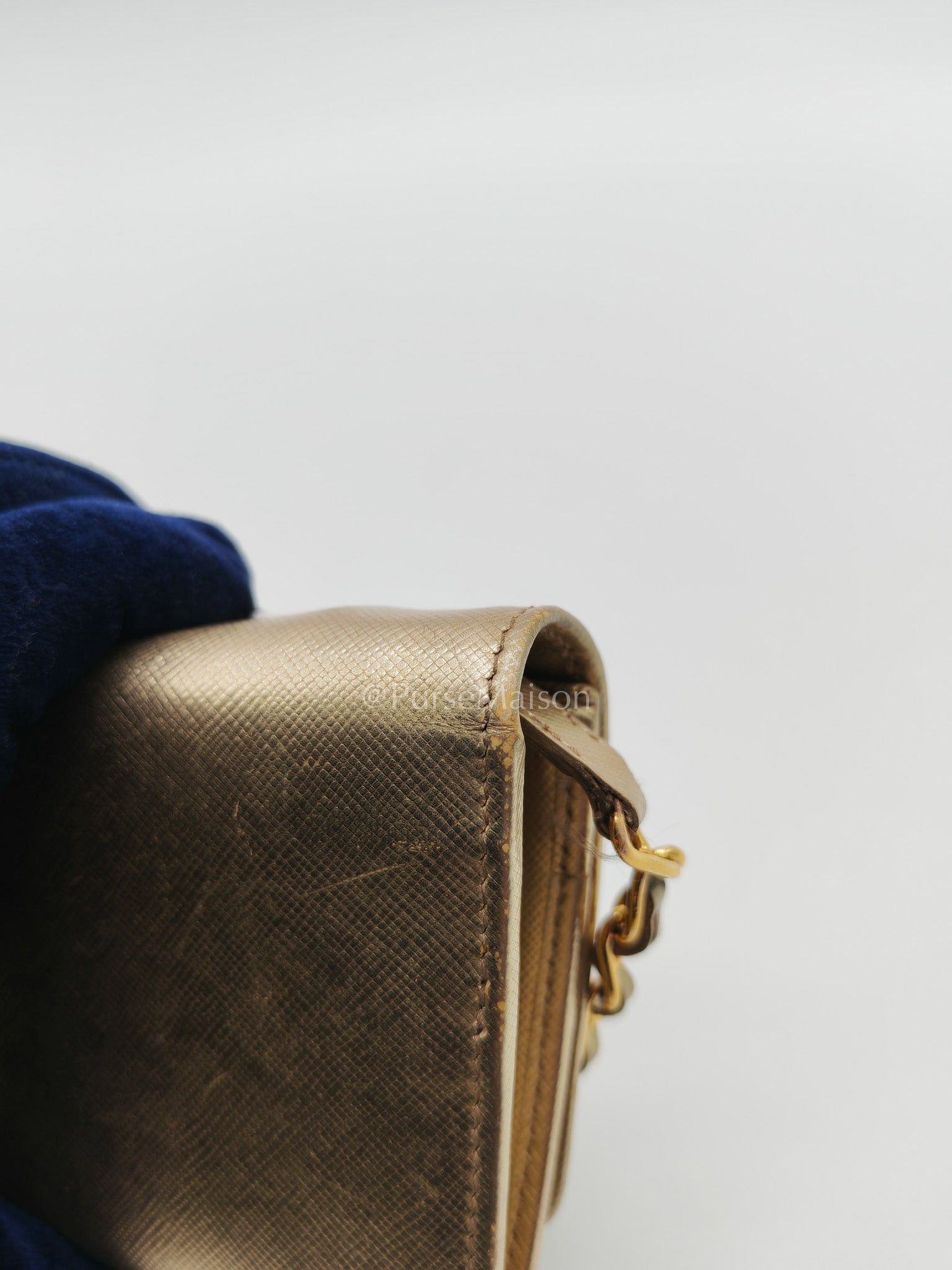 Prada Wallet on Chain Metal Oro in Gold Saffiano Leather and Gold Hardware | Purse Maison Luxury Bags Shop