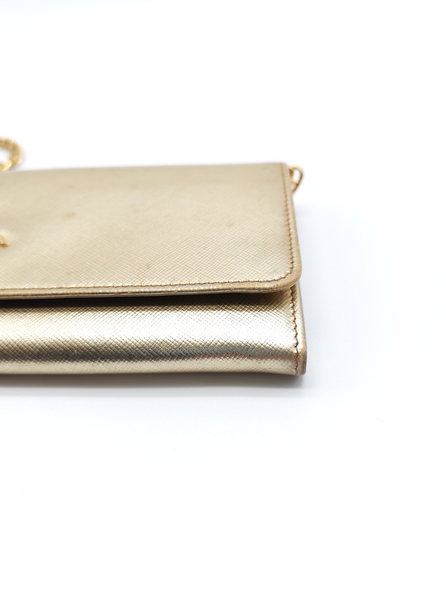Prada Wallet on Chain Metal Oro in Gold Saffiano Leather and Gold Hardware | Purse Maison Luxury Bags Shop