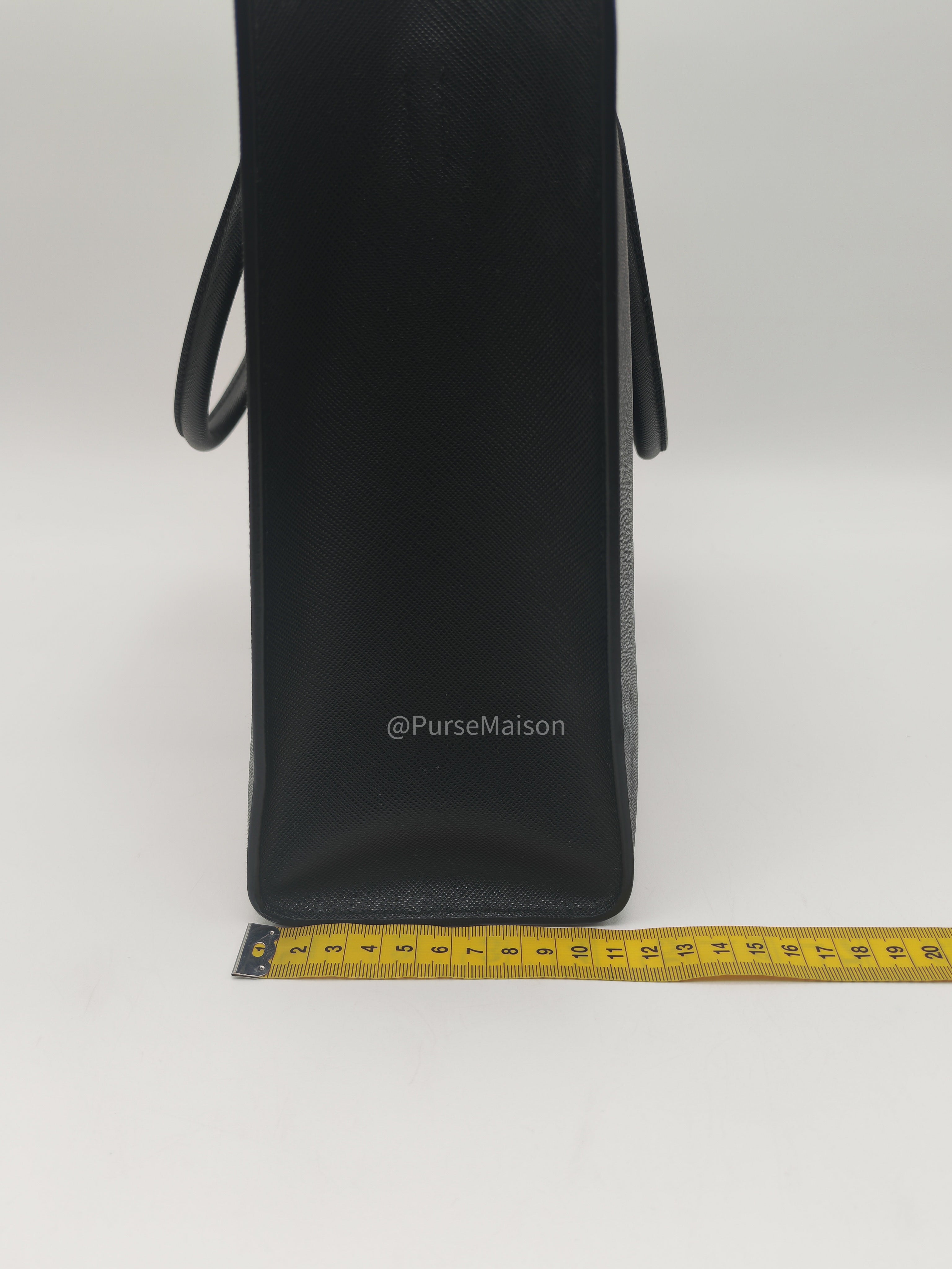 Prada Saffiano Lux Embossed Logo Medium Shoulder Tote Bag in Black Calfskin Leather and Gold Hardware