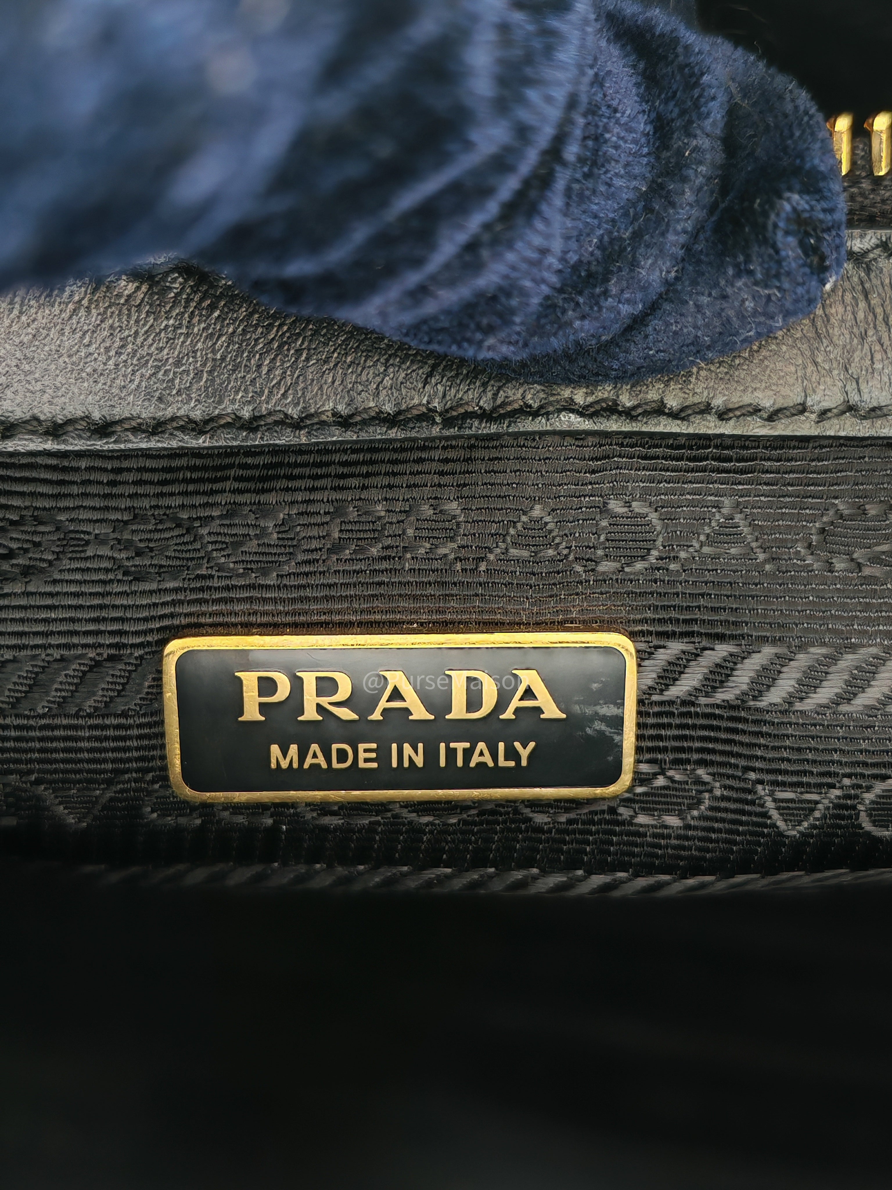 Prada Saffiano Lux Embossed Logo Medium Shoulder Tote Bag in Black Calfskin Leather and Gold Hardware