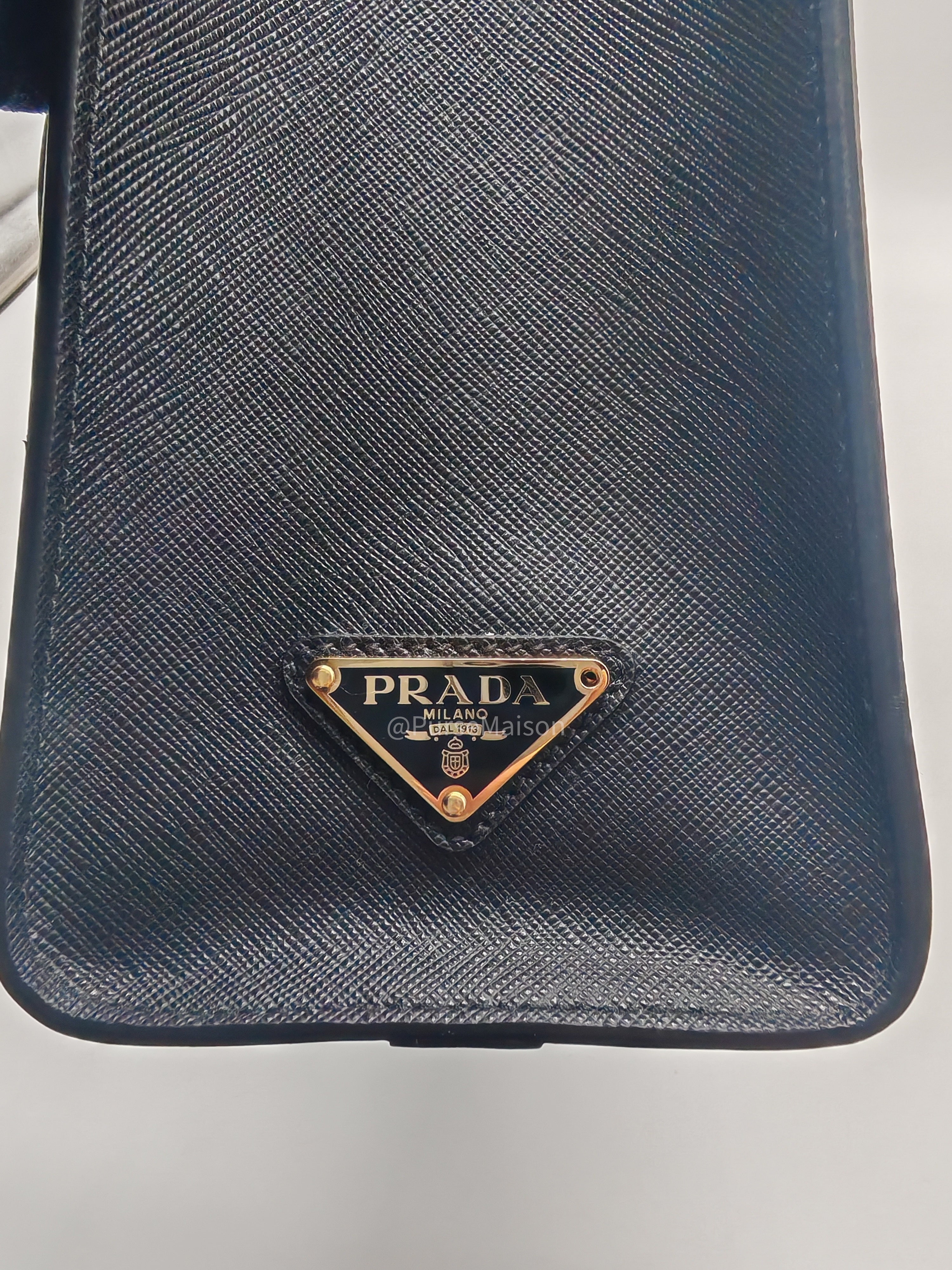 Prada Saffiano Lux Embossed Logo Medium Shoulder Tote Bag in Black Calfskin Leather and Gold Hardware