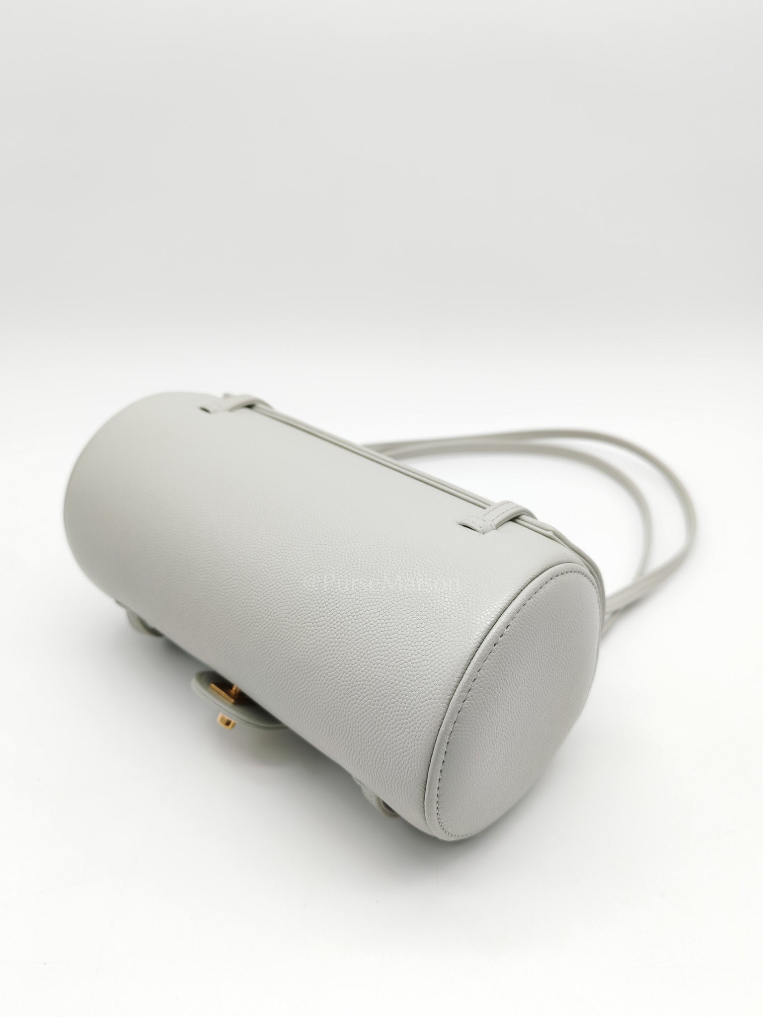 Preppy Coco Bowling Bag in Light Gray Caviar Leather & Brushed Gold Hardware (2026 Collection) | Purse Maison Luxury Bags Shop