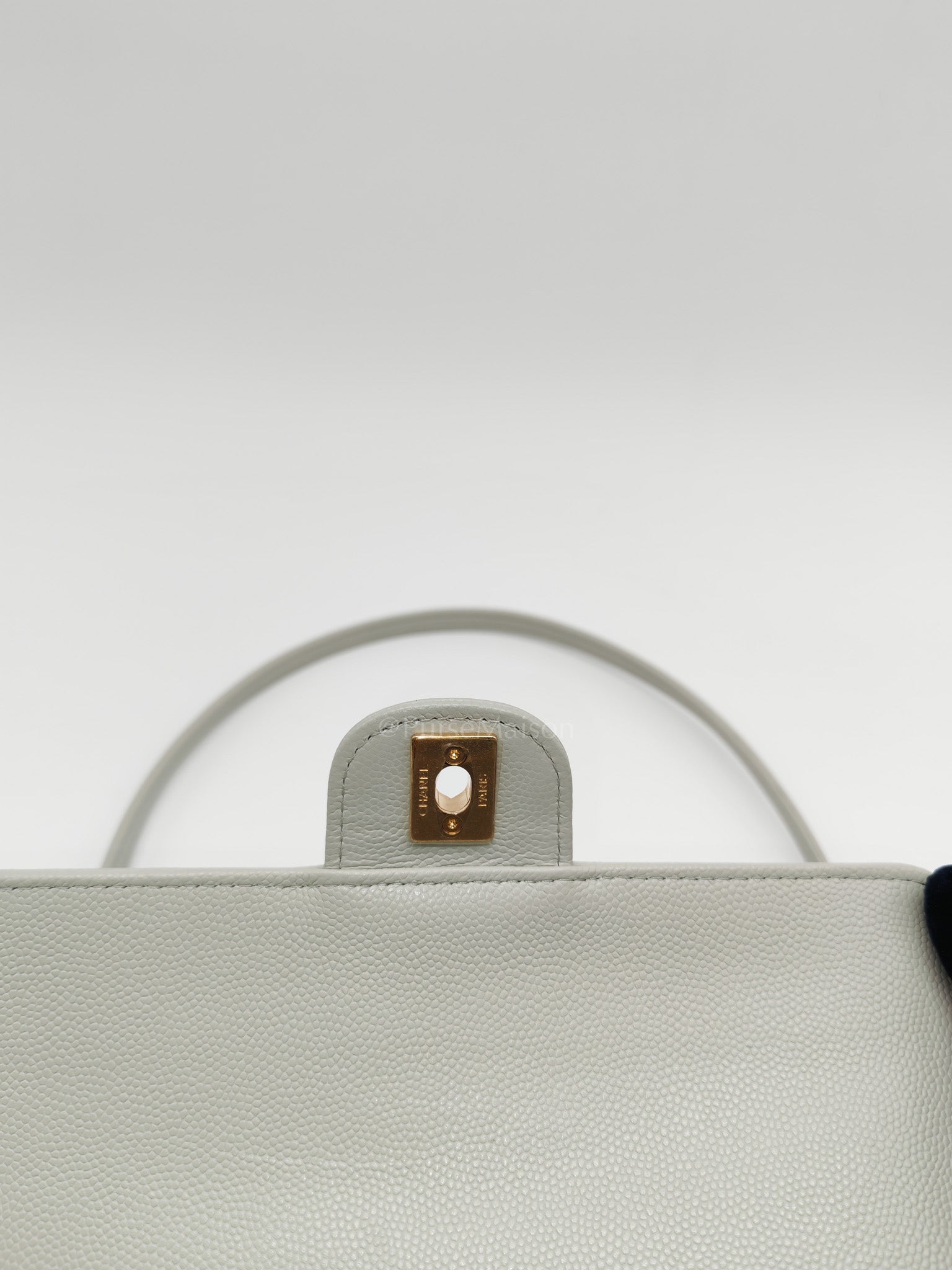 Preppy Coco Bowling Bag in Light Gray Caviar Leather & Brushed Gold Hardware (2026 Collection) | Purse Maison Luxury Bags Shop